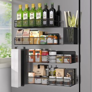 Aldernest Magnetic Spice Rack for Refrigerator, Black, 6 Count