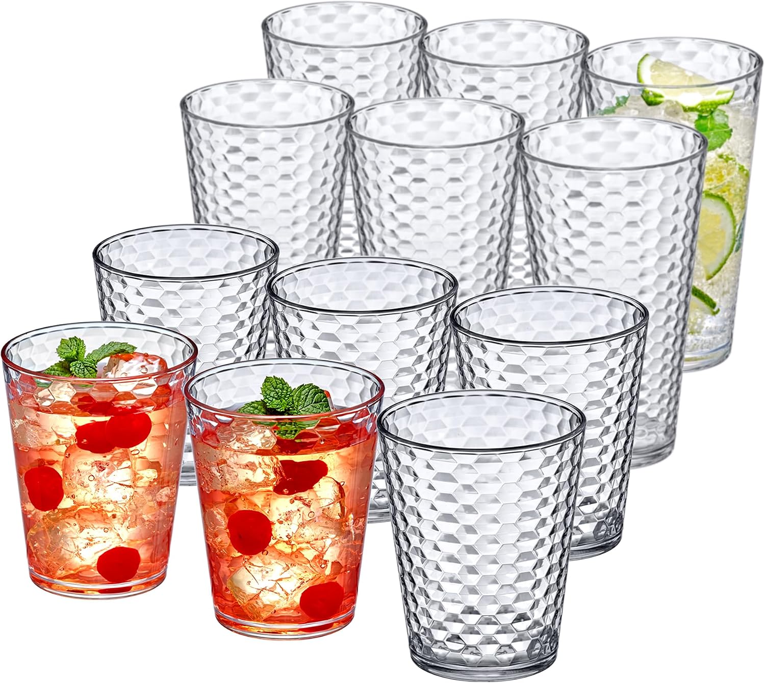 Barleyfield Snowflake - 16-Ounce and 24-Ounce Tumblers, Clear Reusable Plastic Cups, 2.6 pounds, All-clear, 12 Count
