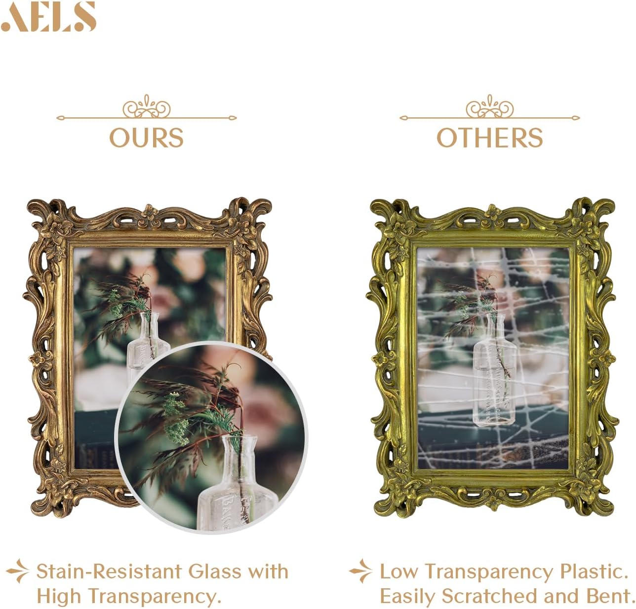 Aldernest 5x7 Inch Vintage Picture Frame, Elegant Antique Photo Frames with Glass Front, Bronze Gold