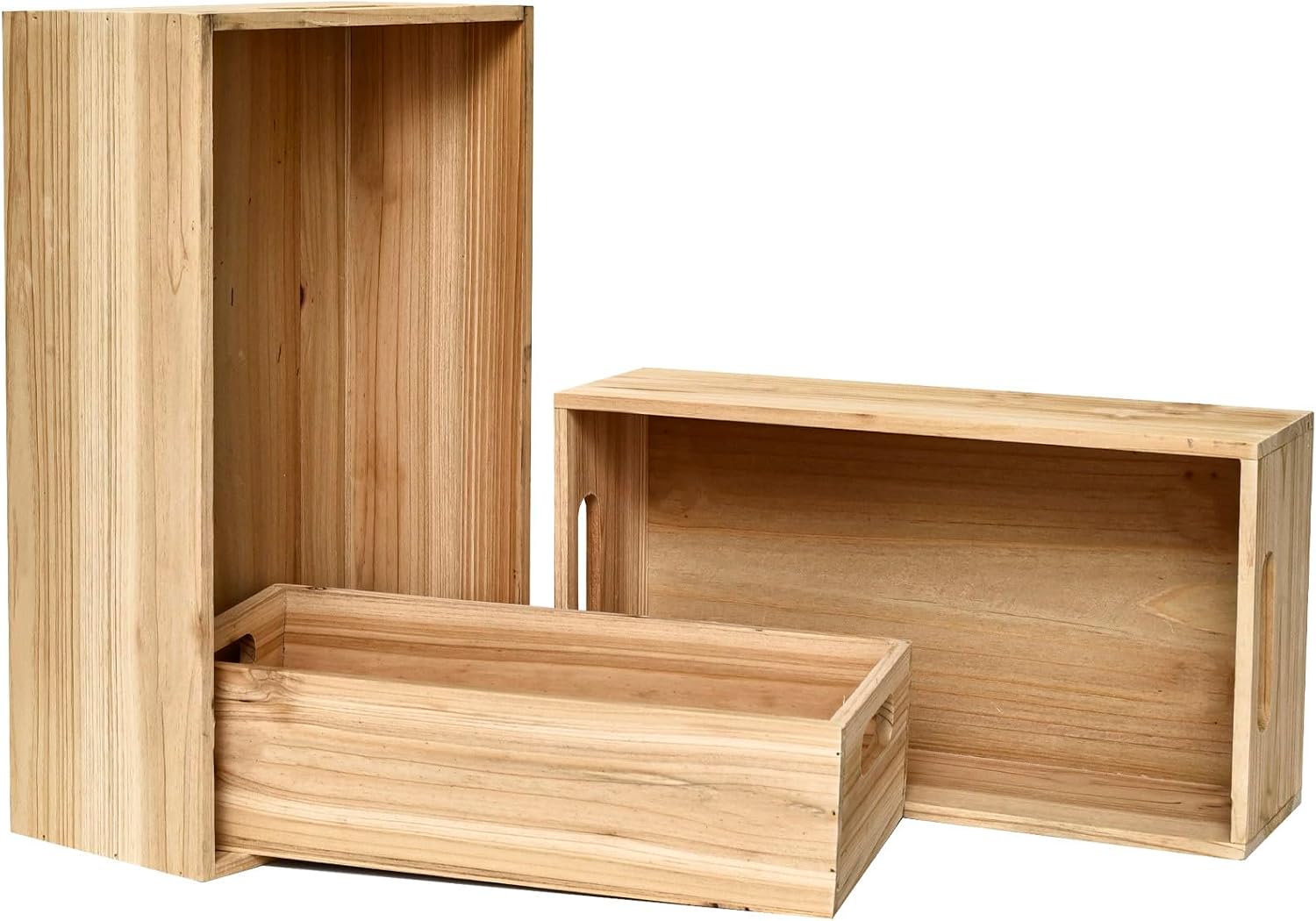 Aldernest Set of 3 Wooden Boxes for Storage Small Crates for Display and Organizing, Natural Wood