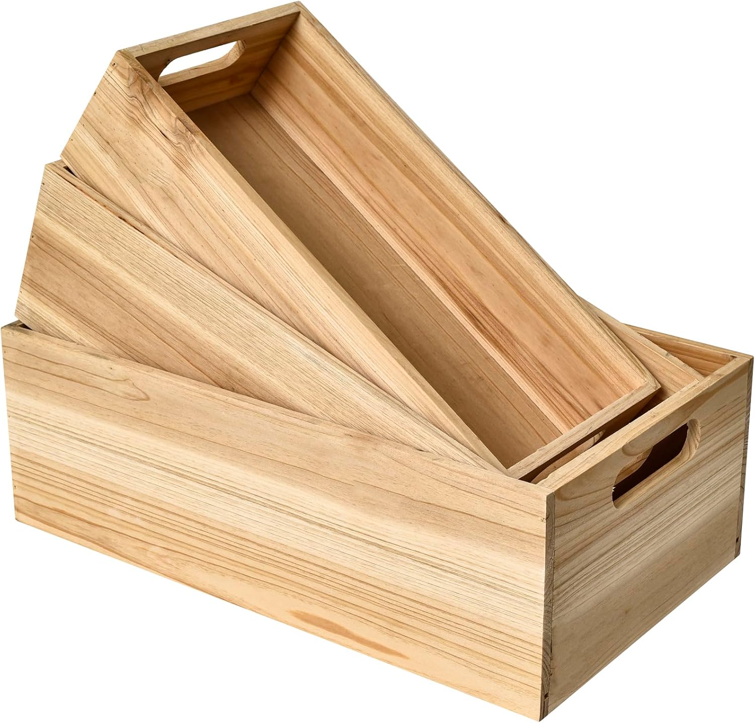 Aldernest Set of 3 Wooden Boxes for Storage Small Crates for Display and Organizing, Natural Wood