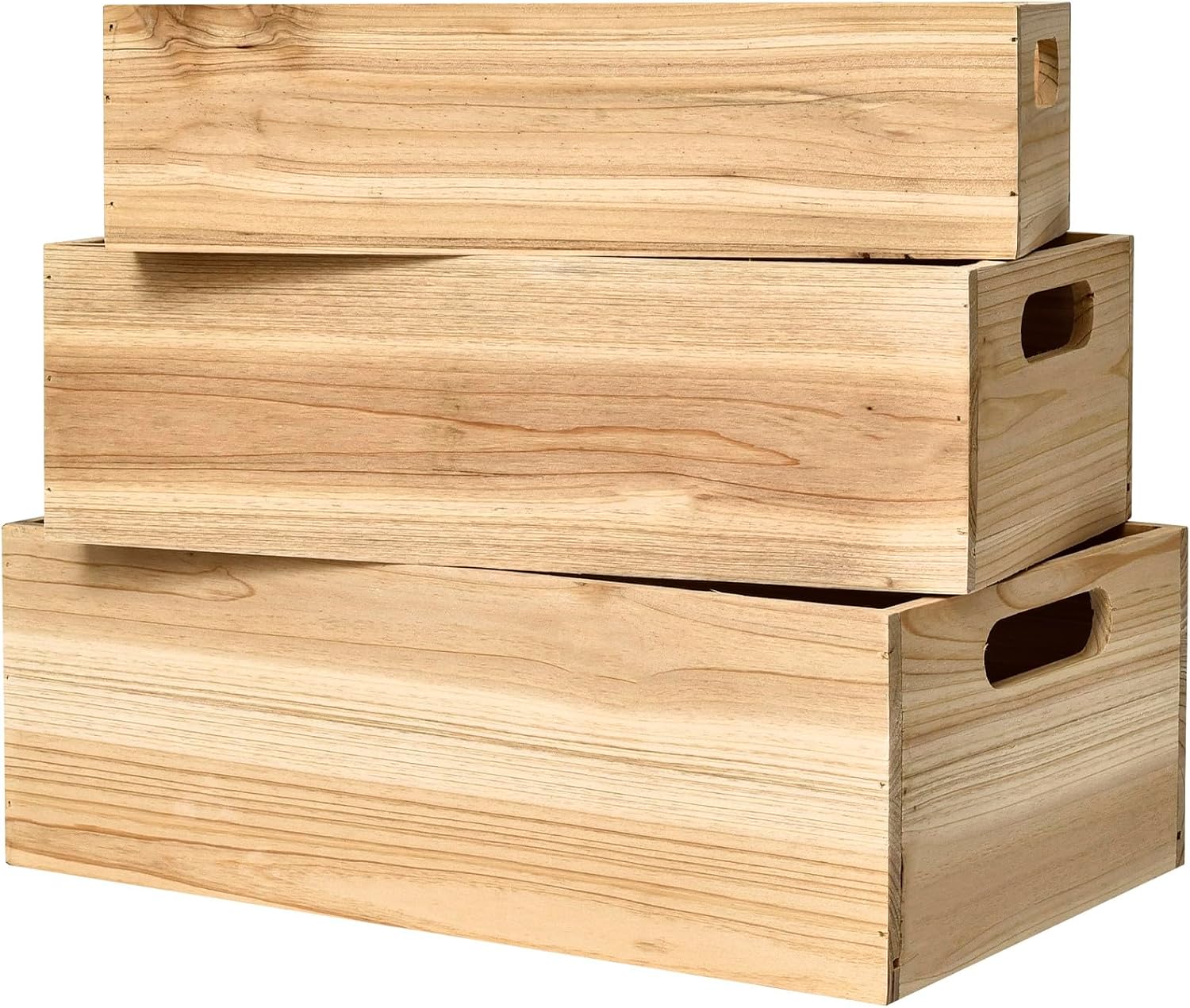 Aldernest Set of 3 Wooden Boxes for Storage Small Crates for Display and Organizing, Natural Wood