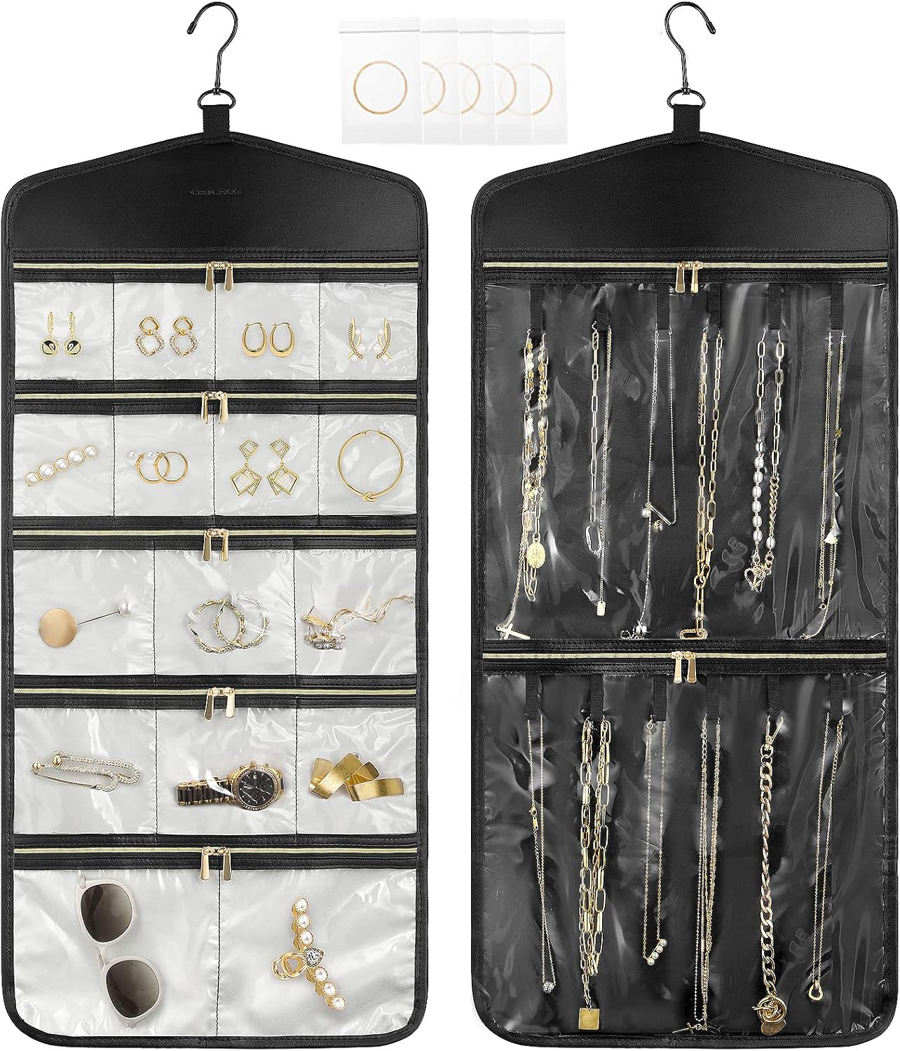 Ashenby Travel Jewelry Holder Organizer, Hanging Jewelry Organizer Storage With Zippered Pockets for Cloest, 14.88 ounces