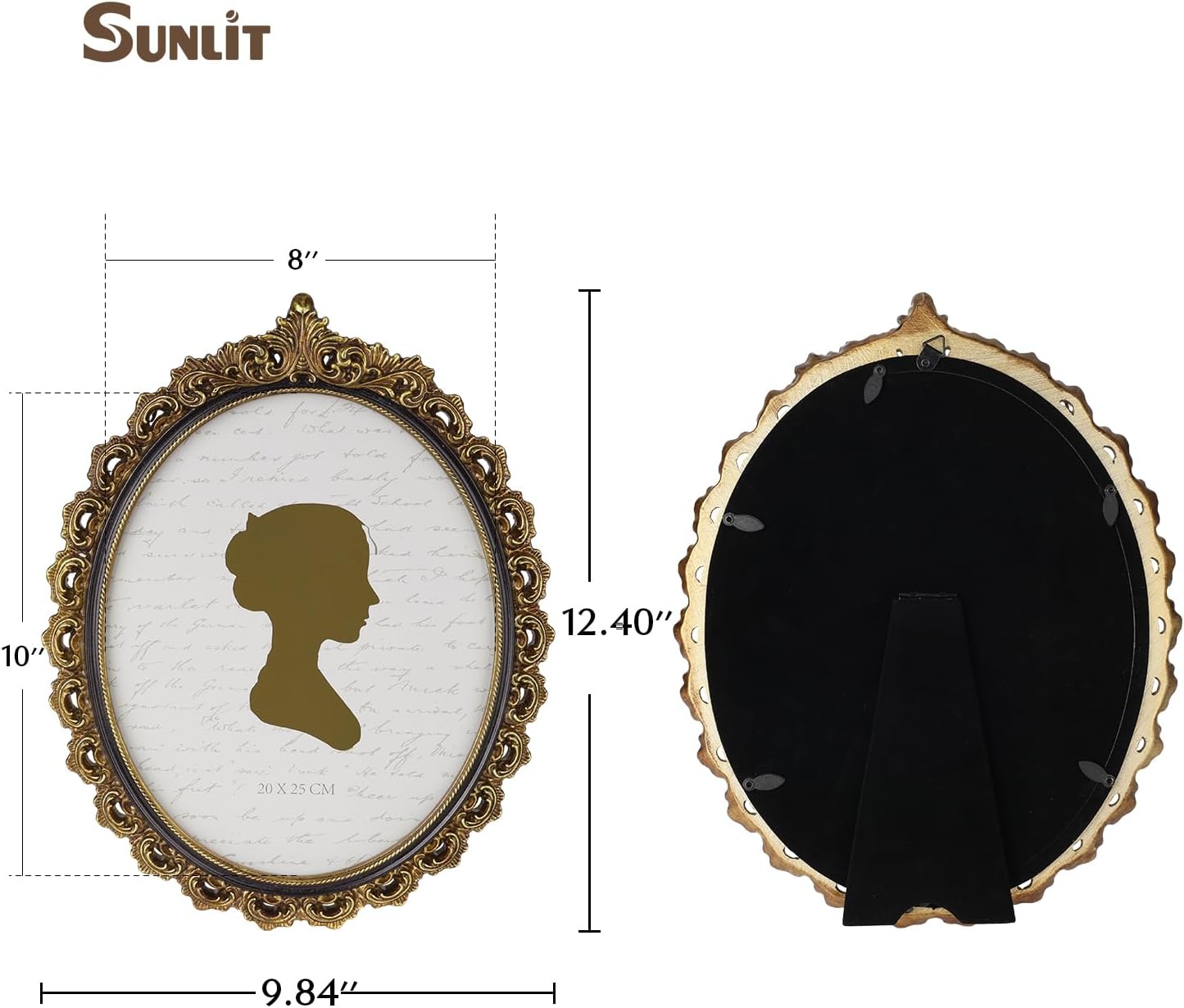 Aldernest Vintage Picture Frame 8x10 Inch, Oval Antique Photo Frames with Glass Front, Gold&Black