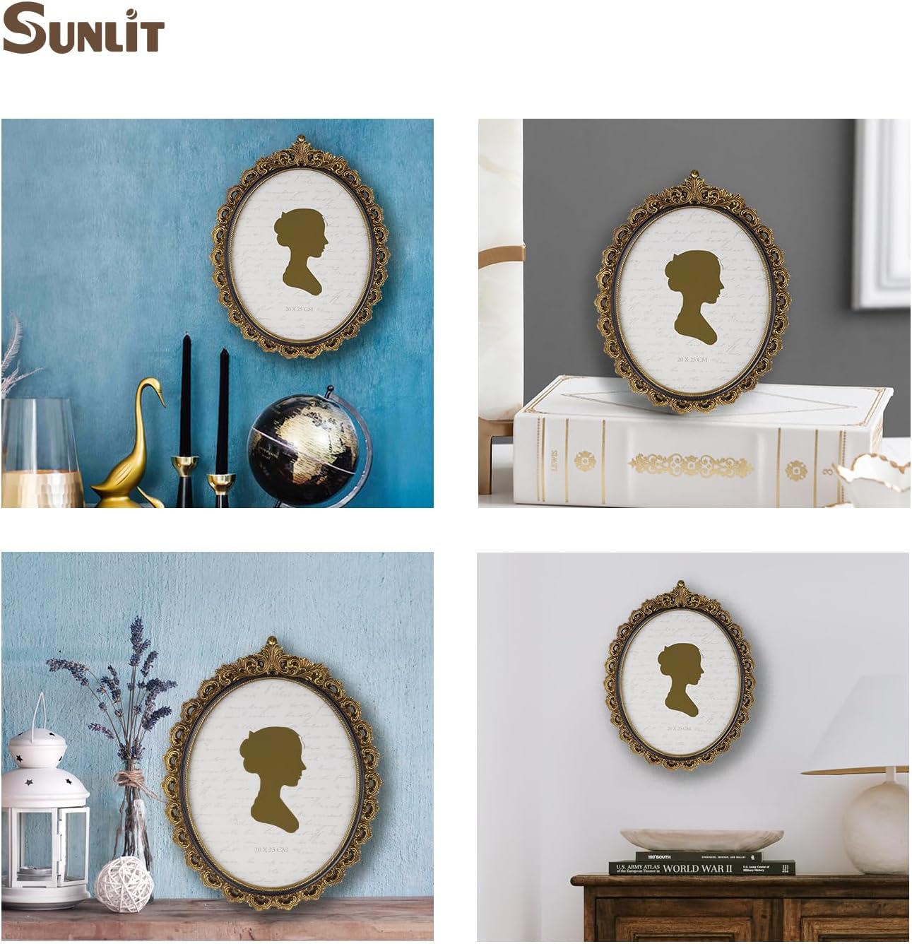 Aldernest Vintage Picture Frame 8x10 Inch, Oval Antique Photo Frames with Glass Front, Gold&Black