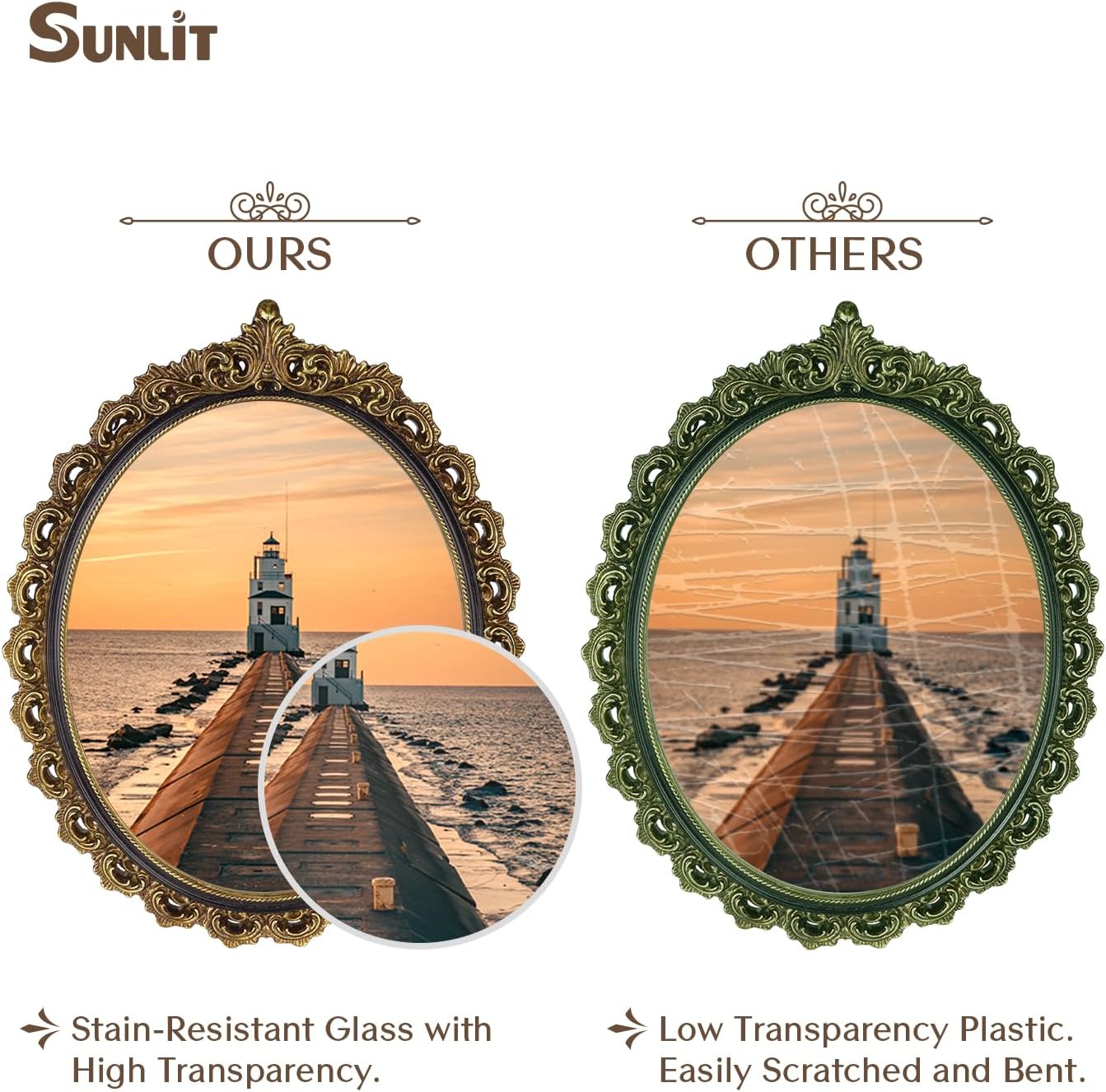 Aldernest Vintage Picture Frame 8x10 Inch, Oval Antique Photo Frames with Glass Front, Gold&Black