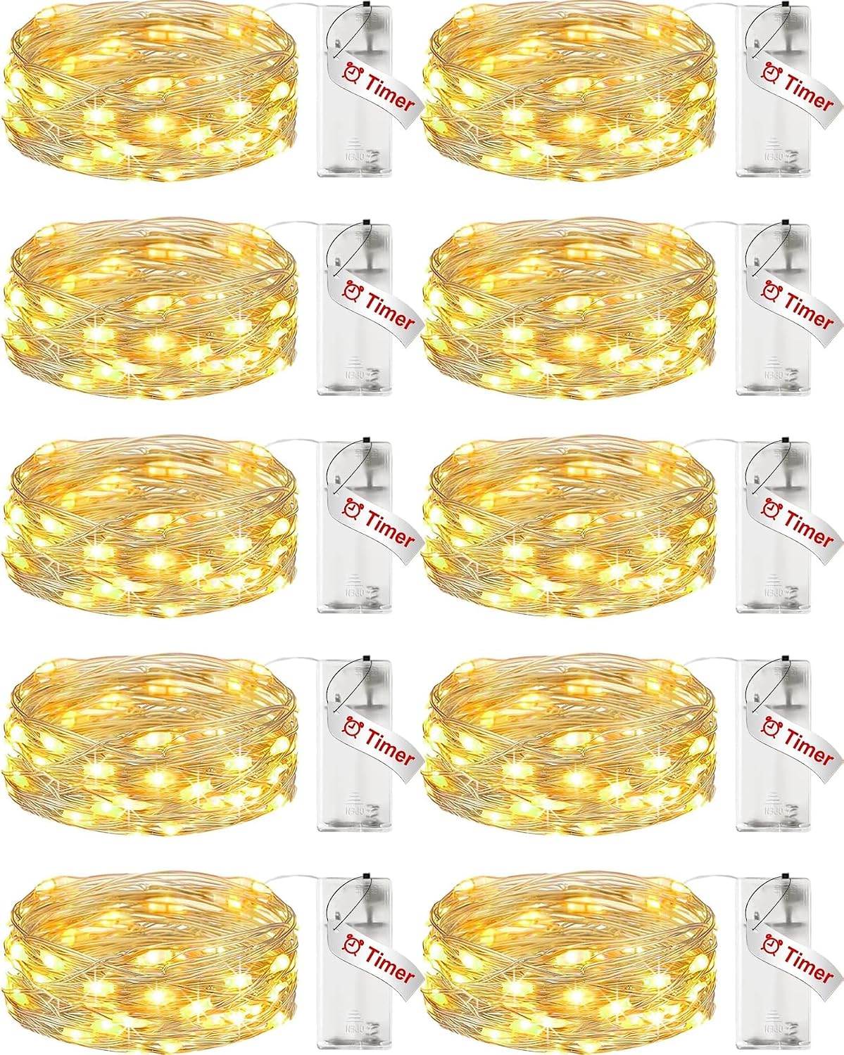 CozyWick 10 Pack Fairy Lights Battery Operated with Timer, 7FT 20 LED String Light, 0.24 kg, Warm White