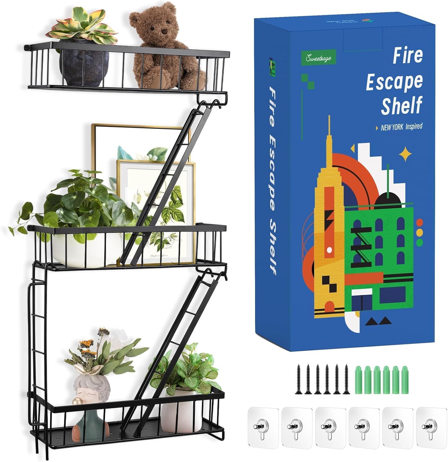 Cedarmoss Fire Escape Wall Shelf - New York Decorative Ladder Shelf, 3.5 pounds, 11.8”L x 4.14”W x 2.52”H