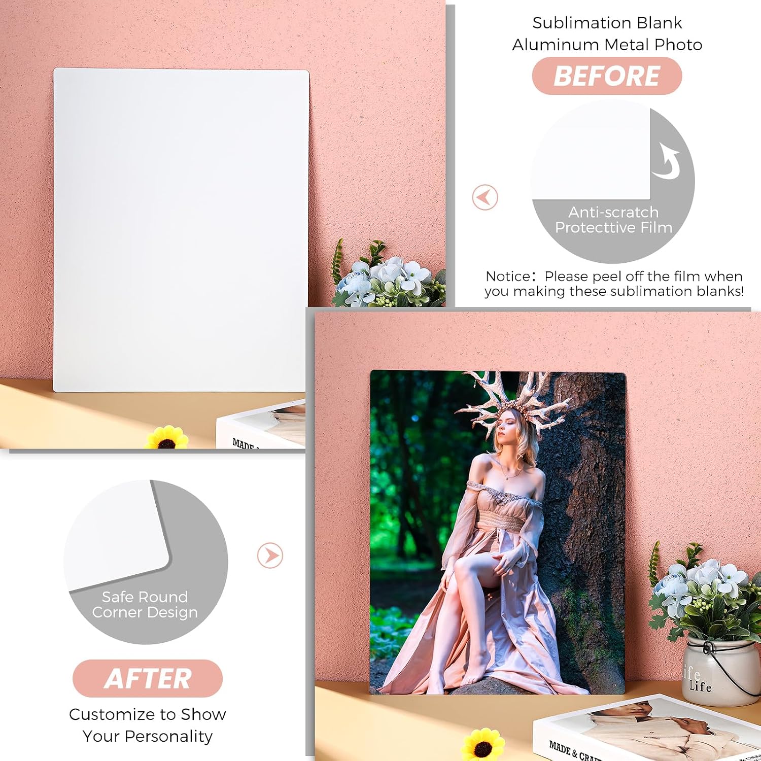 Aldernest 8 Pcs Sublimation Metal Photo Blanks 11 x 14'' Aluminum DIY Sign, White