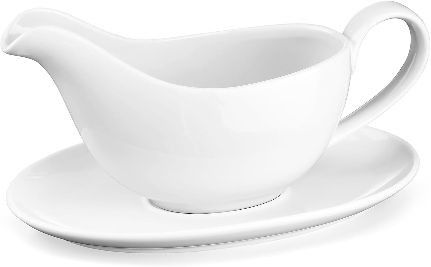 Ashenby 18 oz Ceramic Gravy Boat with Saucer, White Sauce Boat, 1.1 pounds