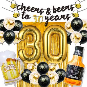 VelloHome 30th Birthday Decorations Black Gold Balloon Backdrop Kit, Black, Gold, 27 Count