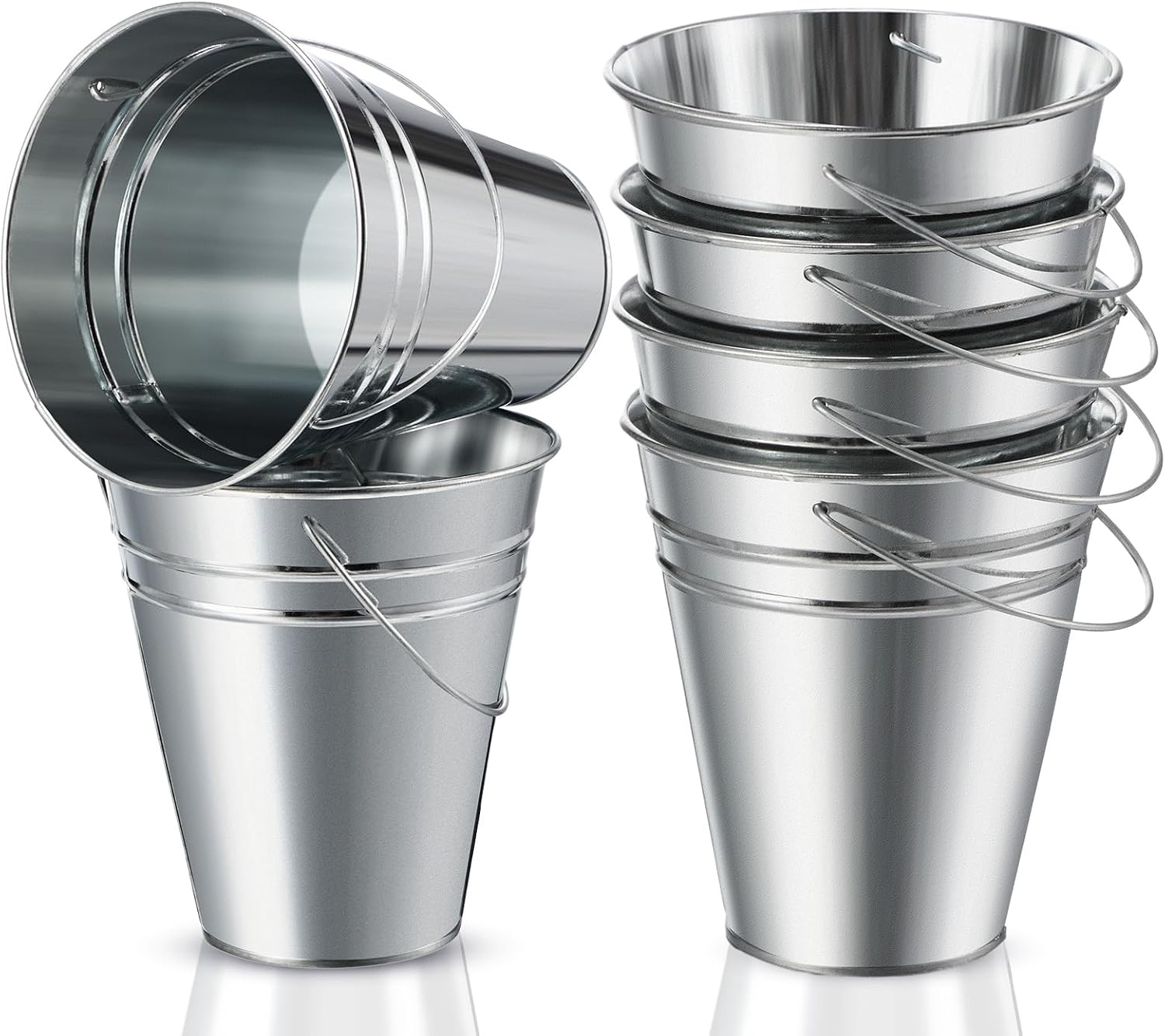 Aldernest 6 Pack Small Metal Galvanized Buckets Bulk, 5x4.5'', Silver, 0.6 kg