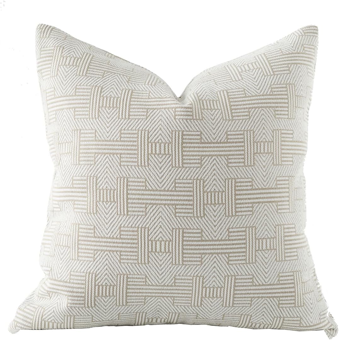 Aldernest 20x20'' Inches Throw Pillow Cushion Cover - Emma Beige Tawny Birch Stripe Pattern Series Luxury Couch Sofa Pillow for Living Room Bedroom