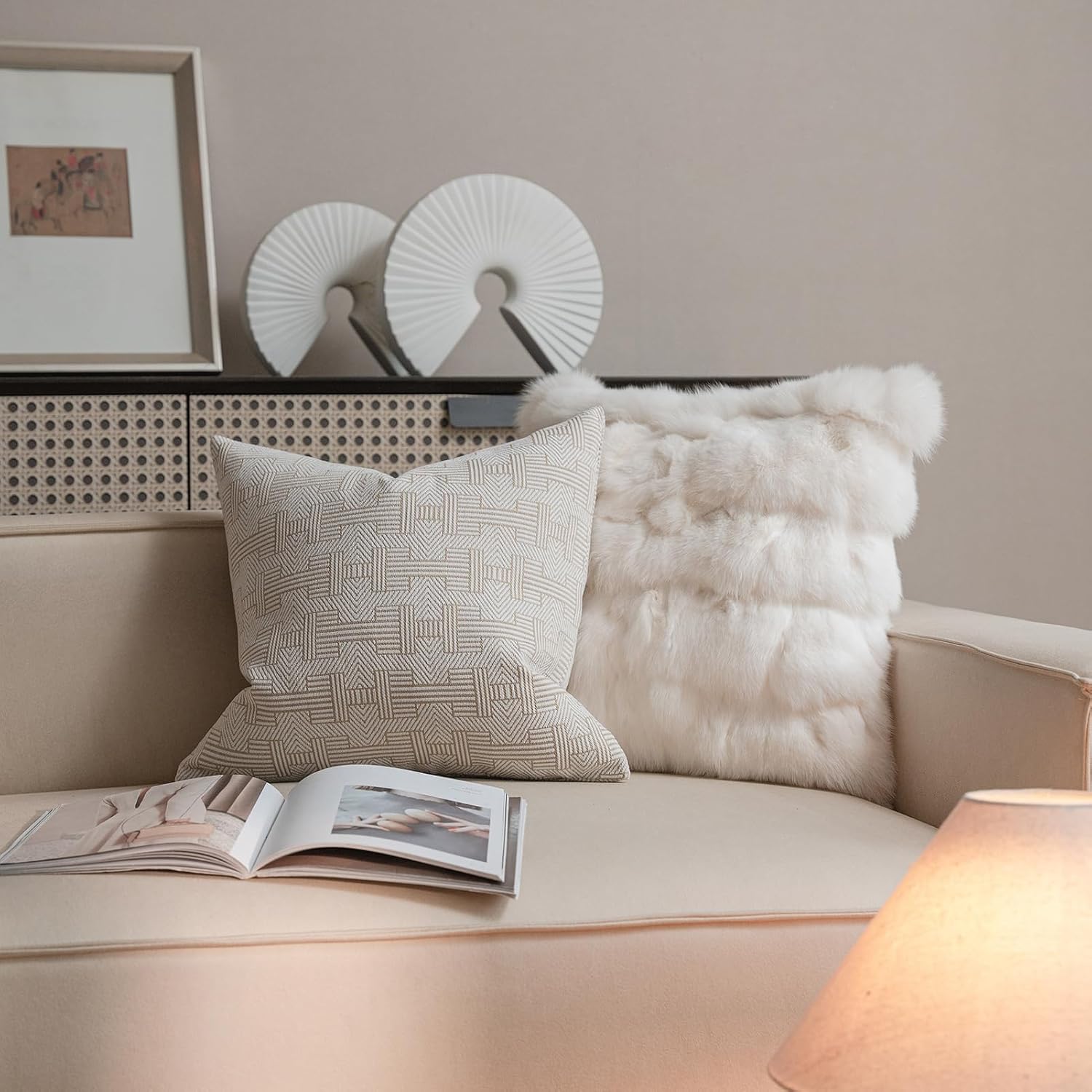 Aldernest 20x20'' Inches Throw Pillow Cushion Cover - Emma Beige Tawny Birch Stripe Pattern Series Luxury Couch Sofa Pillow for Living Room Bedroom