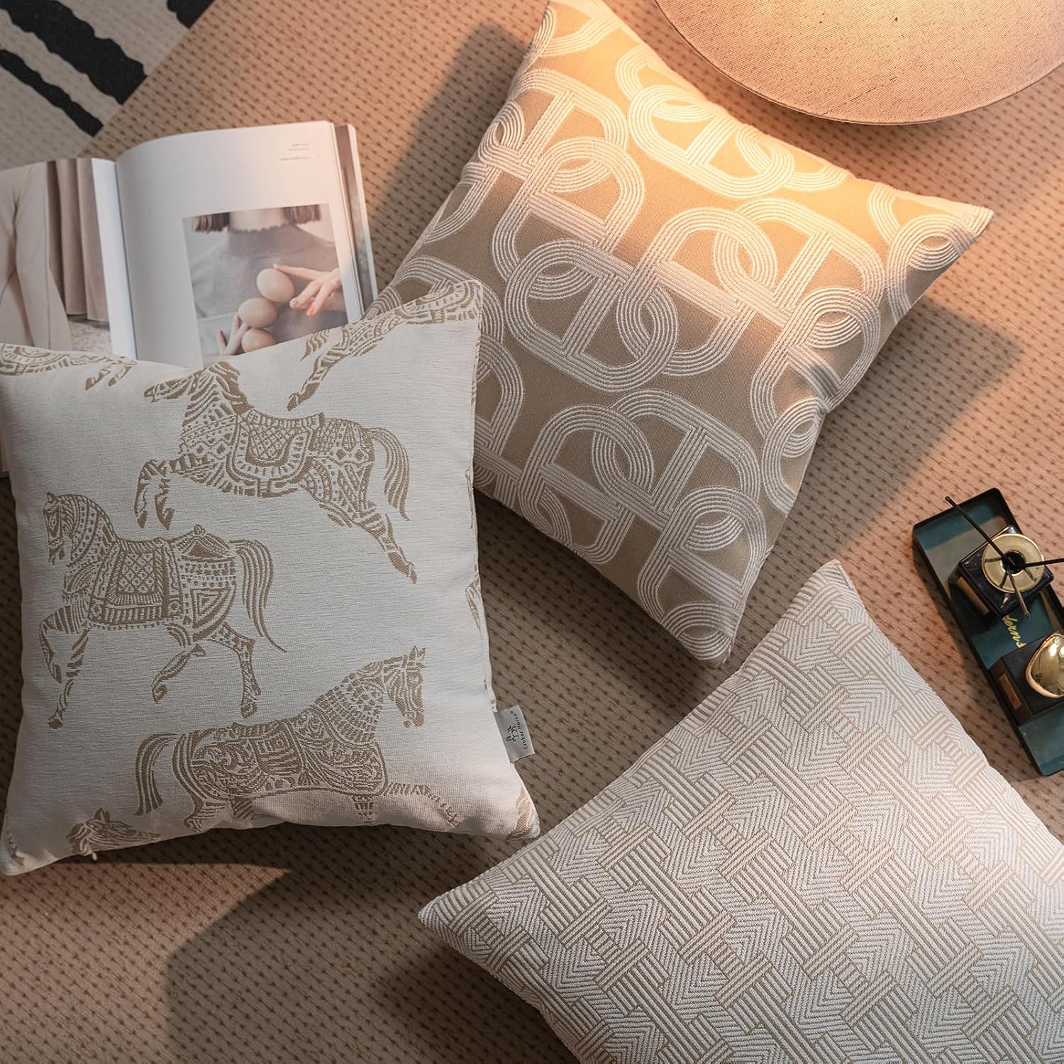 Aldernest 20x20'' Inches Throw Pillow Cushion Cover - Emma Beige Tawny Birch Stripe Pattern Series Luxury Couch Sofa Pillow for Living Room Bedroom