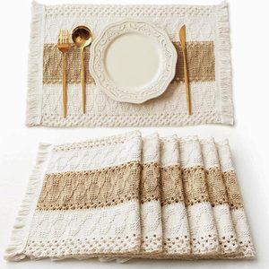 Aldernest Boho Placemats Set of 6, Macrame Table Mats Farmhouse Dining Decor, Brown