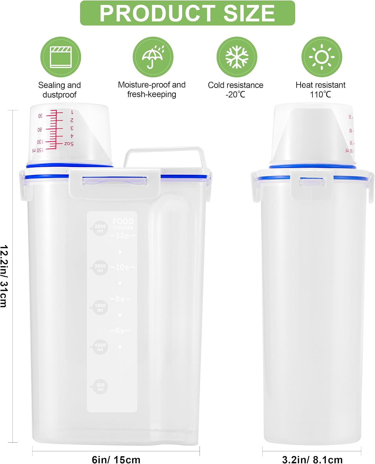 Ashenby 2 Pcs 5.5Lbs Rice Storage Container, 0.63 kg, Medium