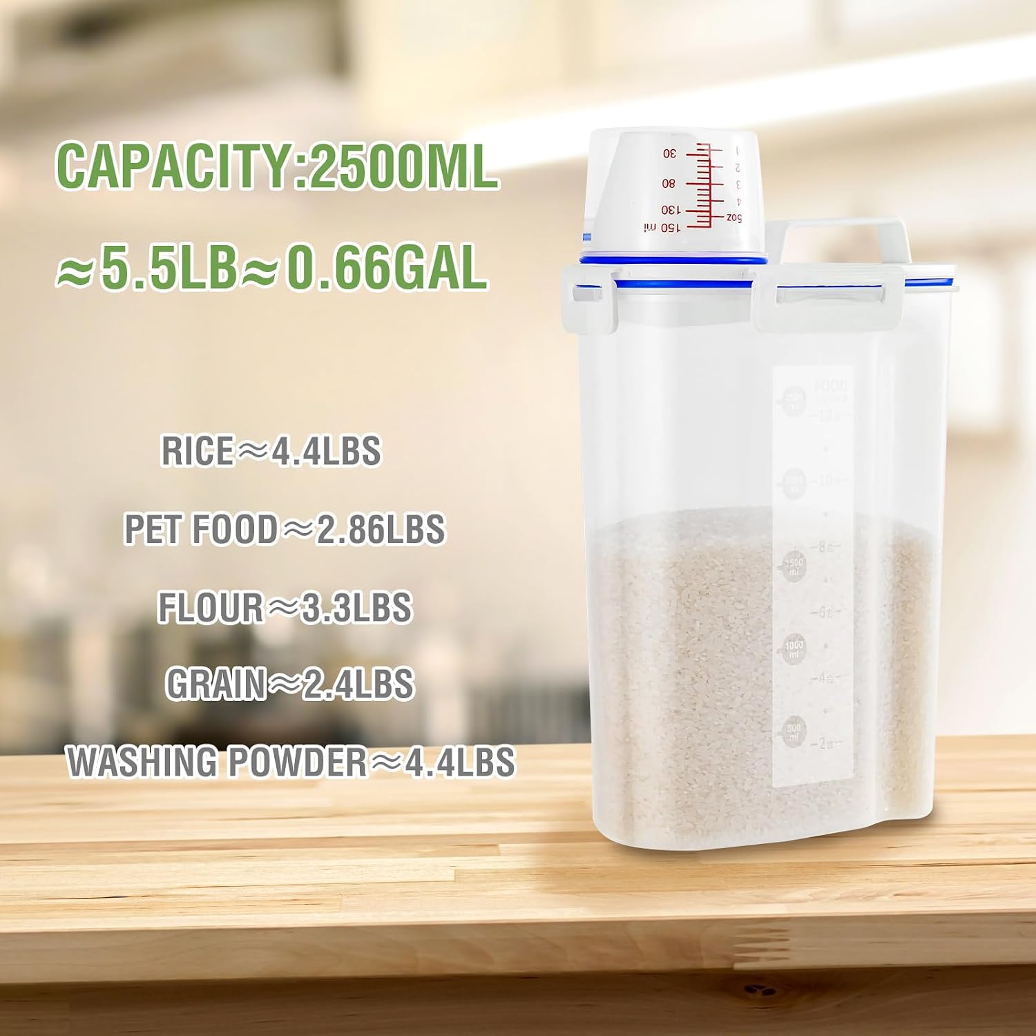 Ashenby 2 Pcs 5.5Lbs Rice Storage Container, 0.63 kg, Medium