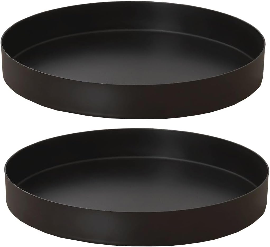 Ashenby 2 Pack Black Metal Round Tray, Candle Holder Tray, Decorative Serving Tray, 1.8 pounds
