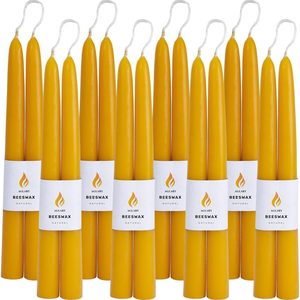VelloHome 16PCS 9" Natural Beeswax Taper Candles, Dripless Smokeless, Long Lasting, 1.7 pounds