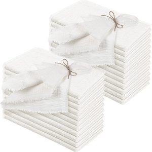 Ashenby 24 Pcs Linen Napkins Bulk Cotton 17x17 Fringe, White, 1.1 pounds, 16.5" x 16.5" (Set of 24)