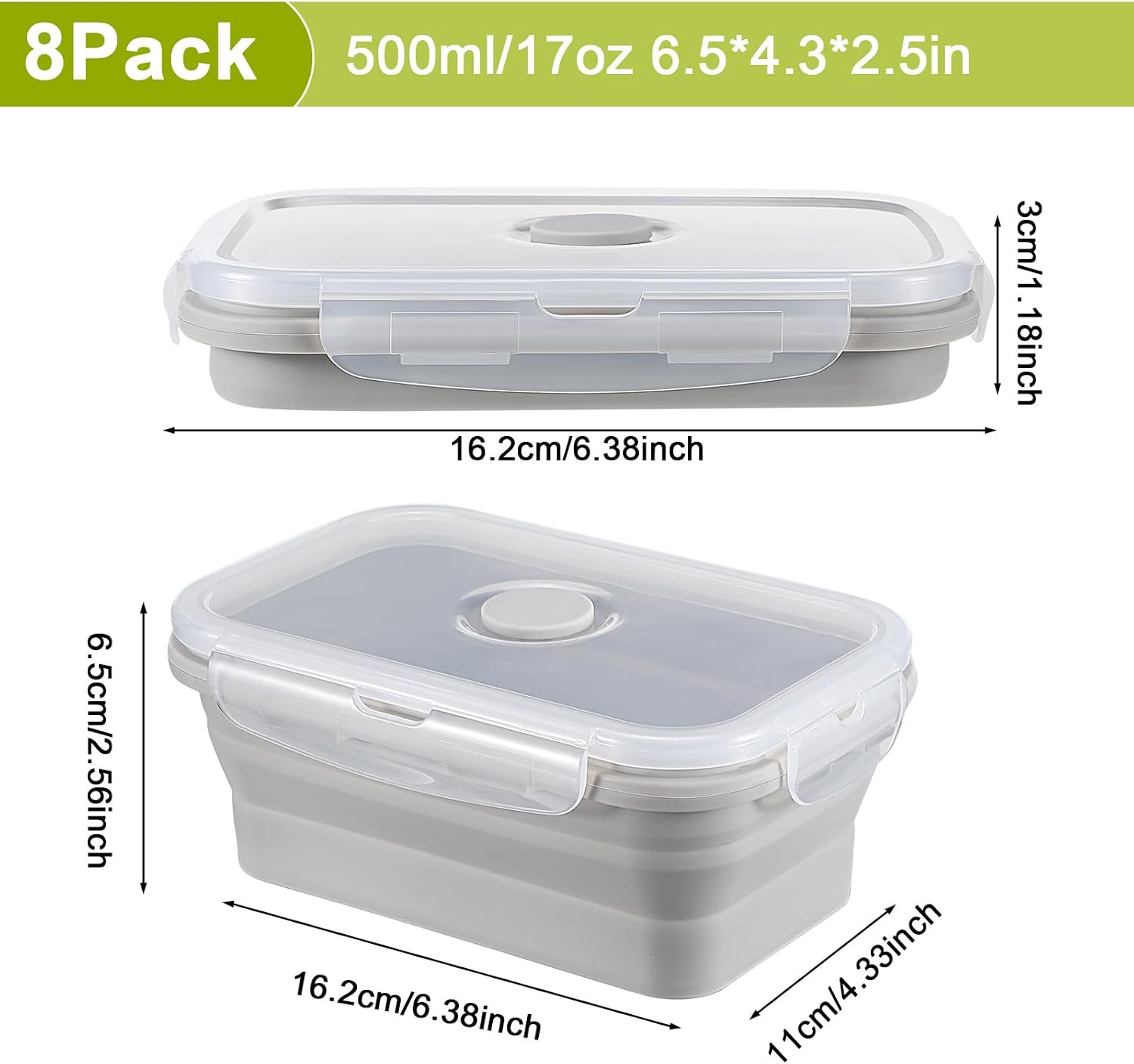 Aldernest 8 Sets of Silicone Collapsible Bowls, Gray, 17 Oz/ 500 ml, 2.6 pounds