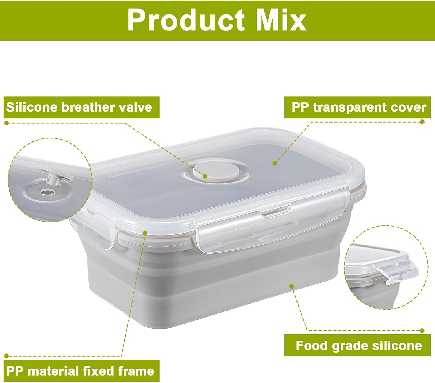 Aldernest 8 Sets of Silicone Collapsible Bowls, Gray, 17 Oz/ 500 ml, 2.6 pounds