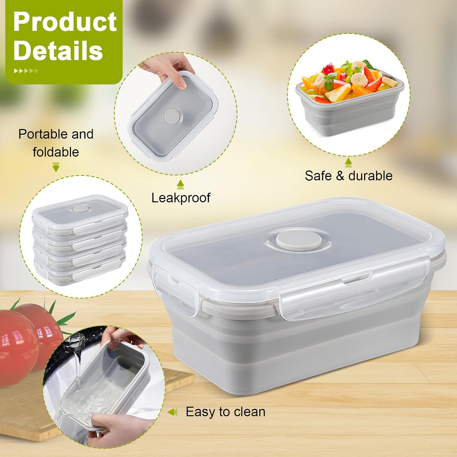Aldernest 8 Sets of Silicone Collapsible Bowls, Gray, 17 Oz/ 500 ml, 2.6 pounds