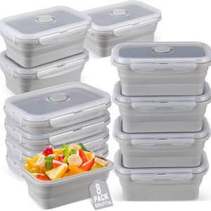 Aldernest 8 Sets of Silicone Collapsible Bowls, Gray, 17 Oz/ 500 ml, 2.6 pounds
