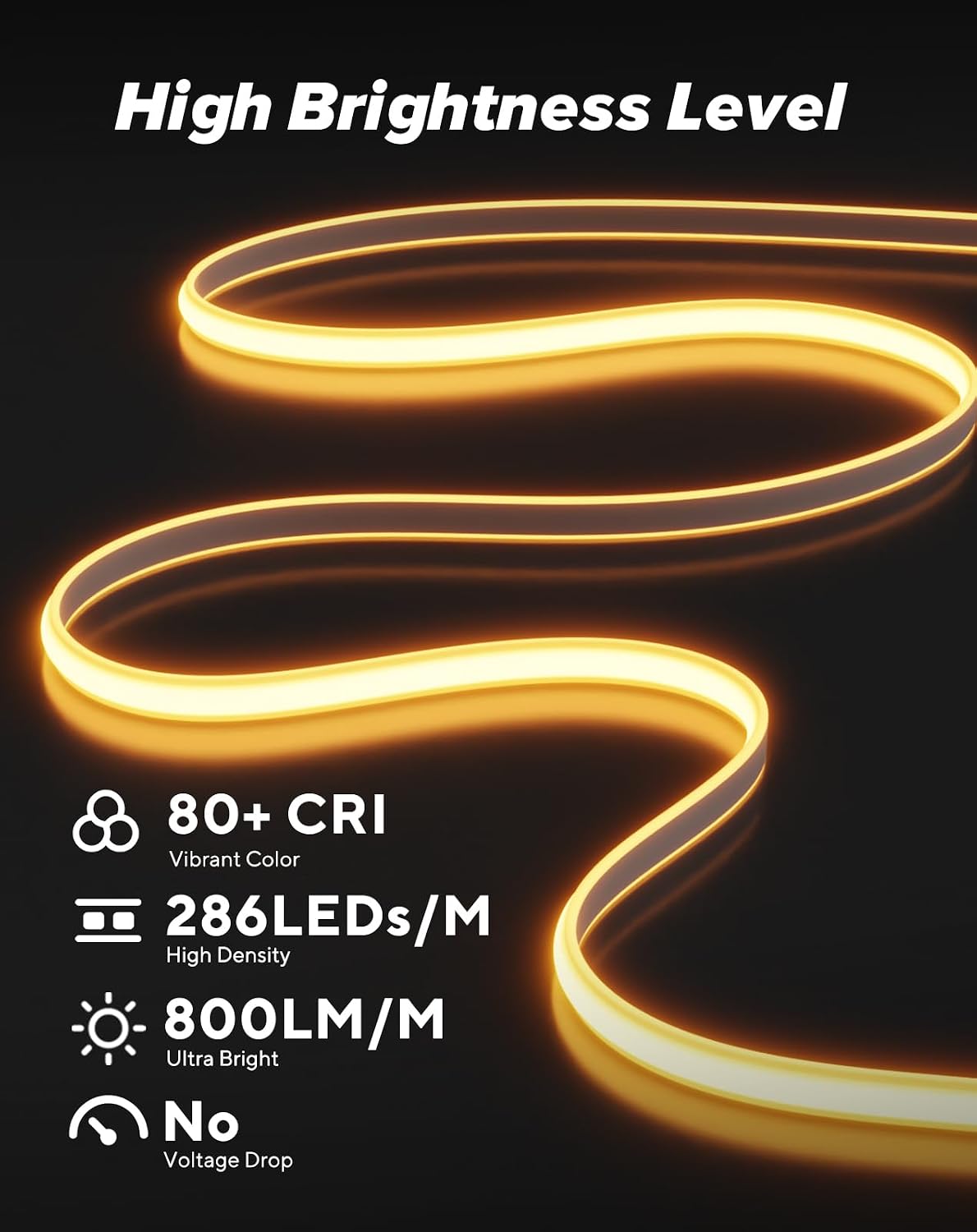NestoraHome COB LED Rope Light 120V, ETL Listed, 800LM, Warm White, 16.4FT, 1.2 pounds