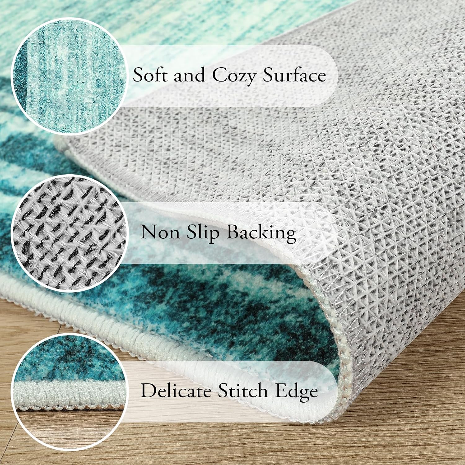 Aldernest Amabel Modern Abstract Area Rug, 1.8 pounds, 2' x 3' (Rectangular), Teal Border/White