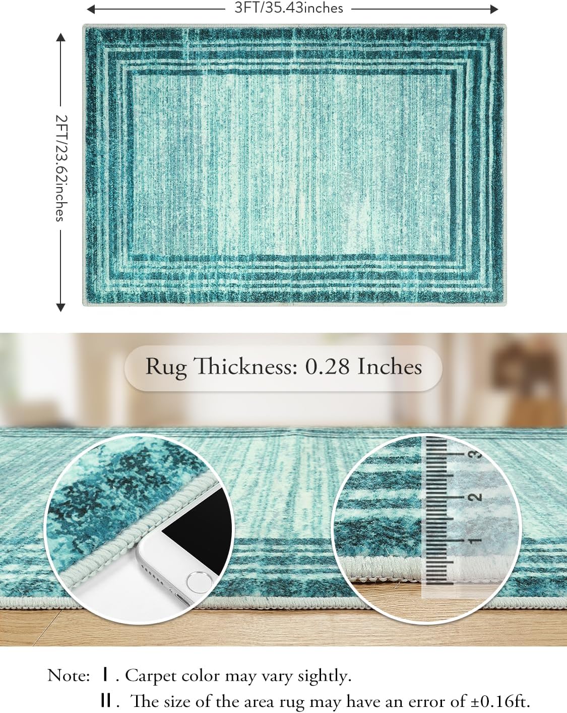 Aldernest Amabel Modern Abstract Area Rug, 1.8 pounds, 2' x 3' (Rectangular), Teal Border/White