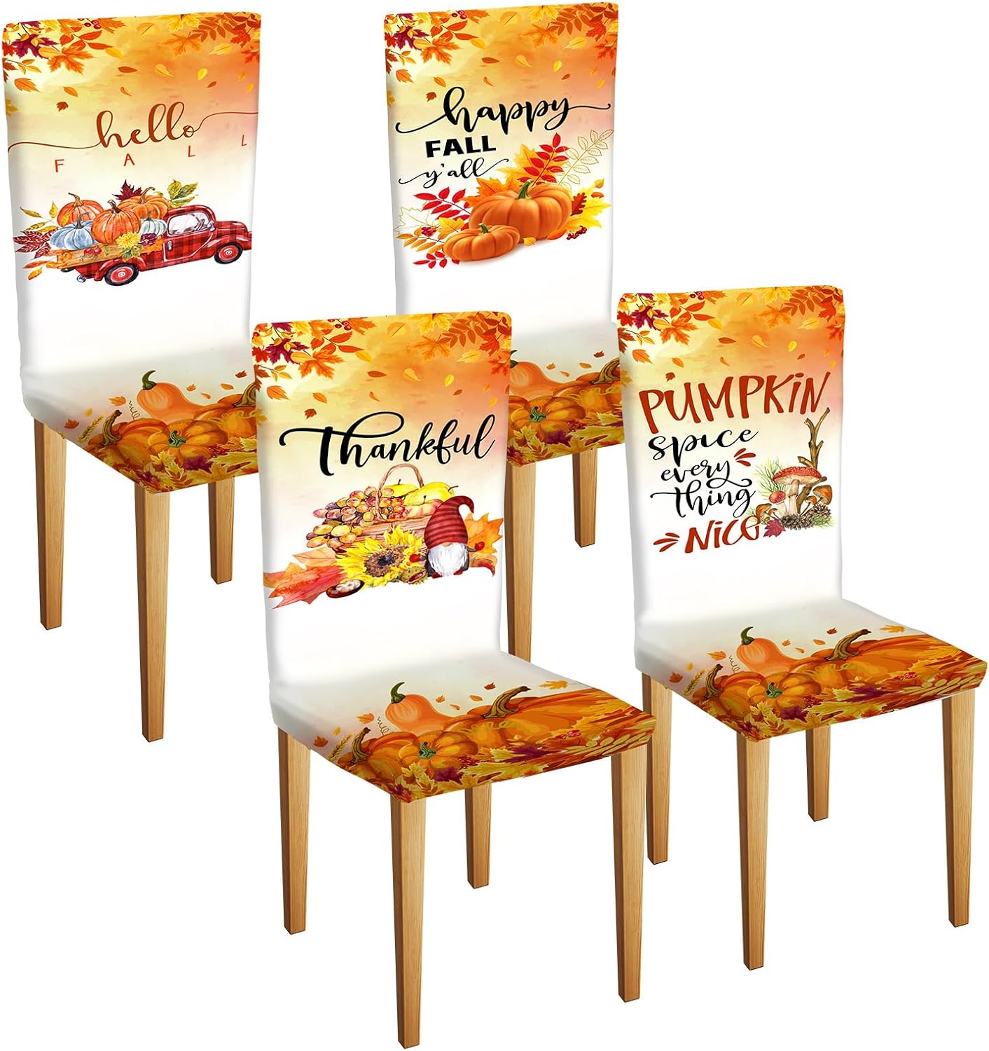 Aldernest 4 Pcs Thanksgiving Maple Chair Covers Fall Vintage Dining Chair Covers, 1.1 pounds