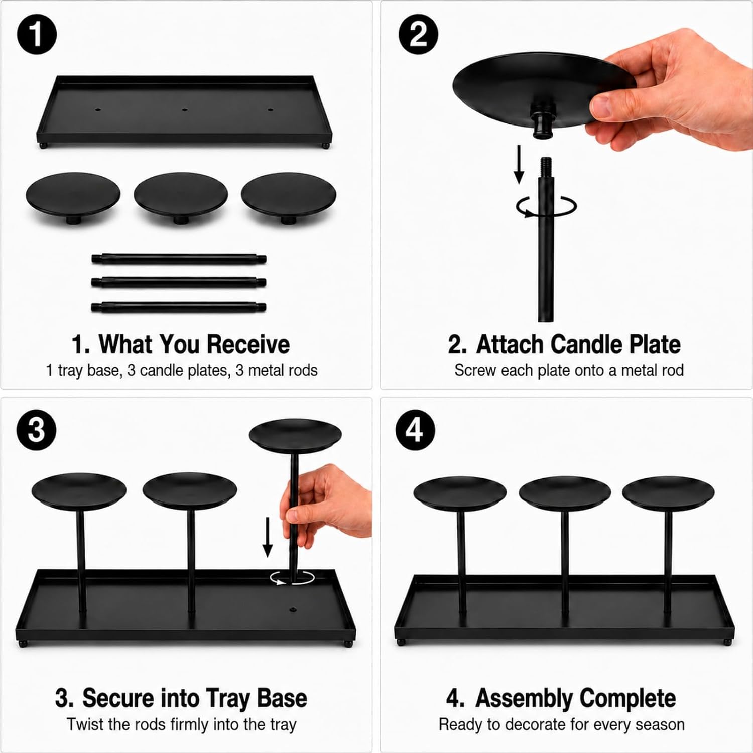 Aldernest 3 Pillar Candle Holders Centerpiece, Fall Dining Room Table Decor, 1.8 pounds, Black