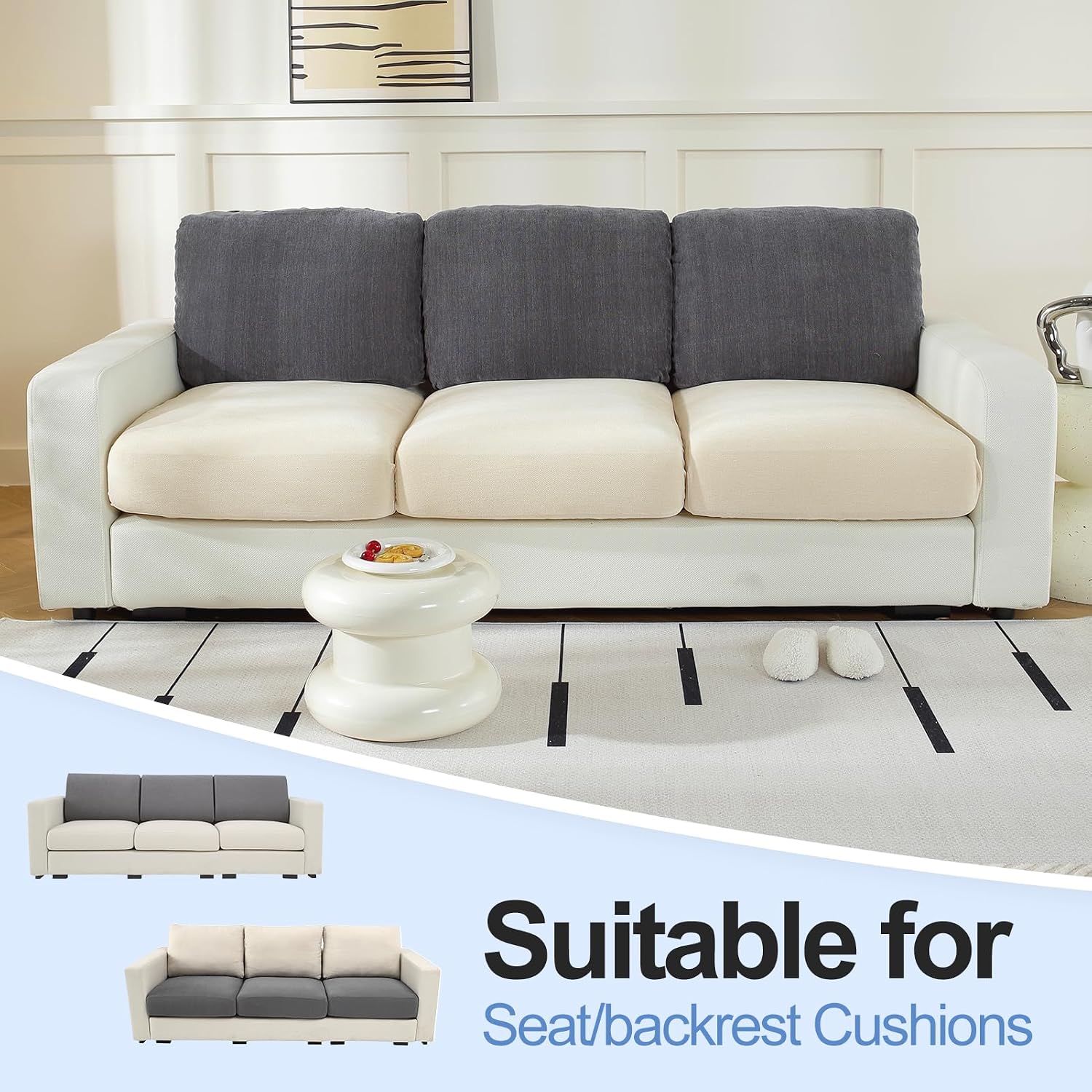 Aldernest Couch Cushion Covers L Shaped Sectional, 3PC Back Covers, Dark Grey, 7.04 ounces