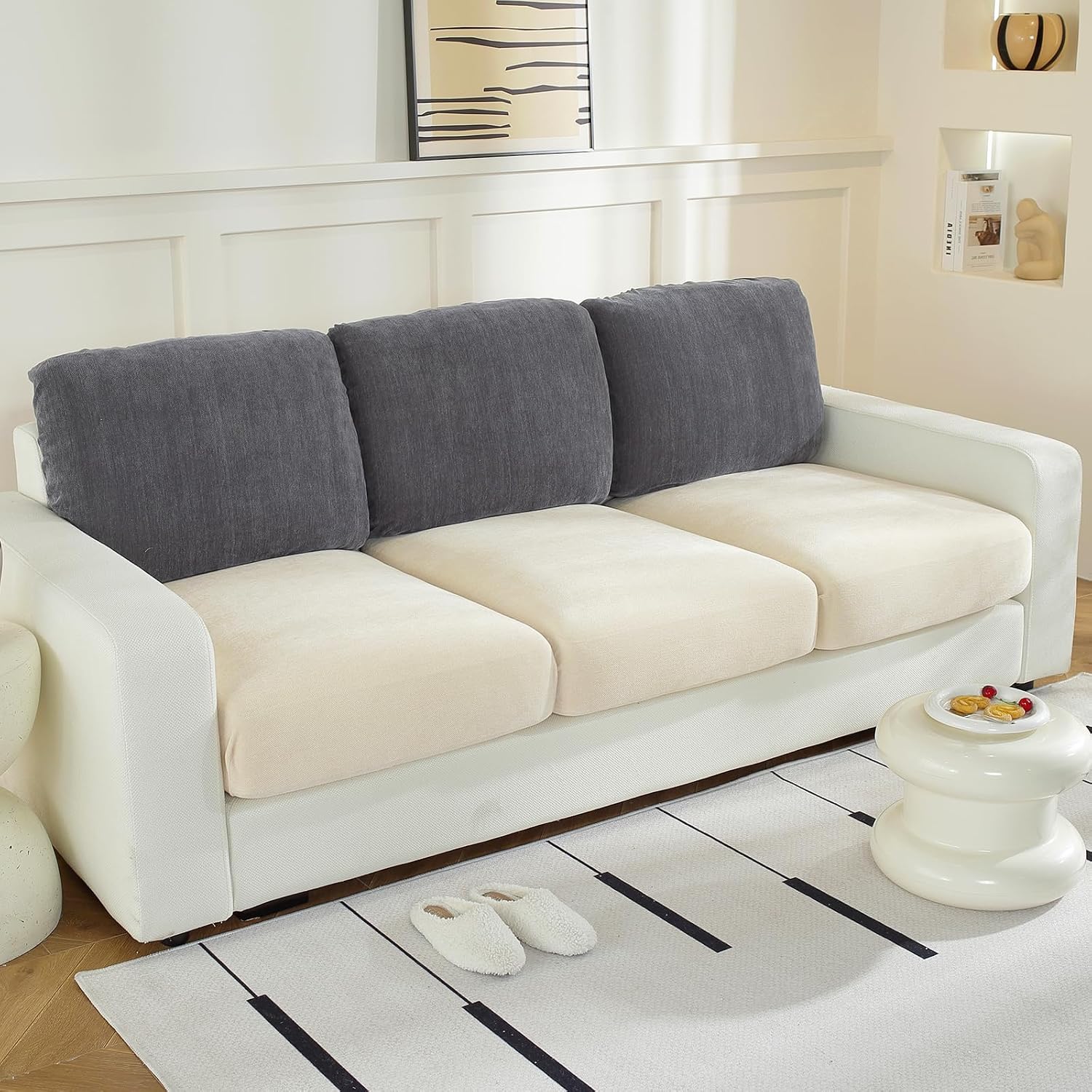 Aldernest Couch Cushion Covers L Shaped Sectional, 3PC Back Covers, Dark Grey, 7.04 ounces