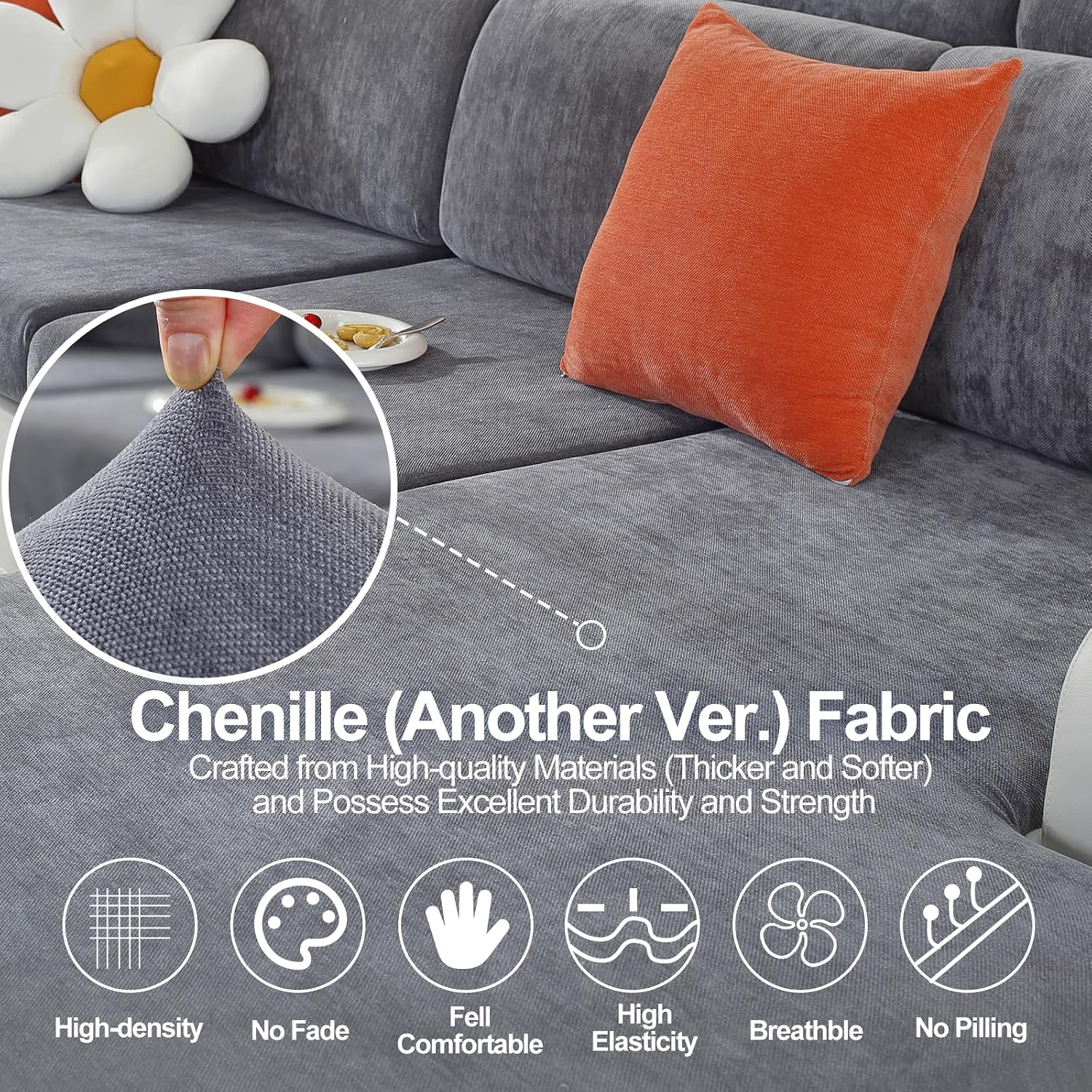 Aldernest Couch Cushion Covers L Shaped Sectional, 3PC Back Covers, Dark Grey, 7.04 ounces