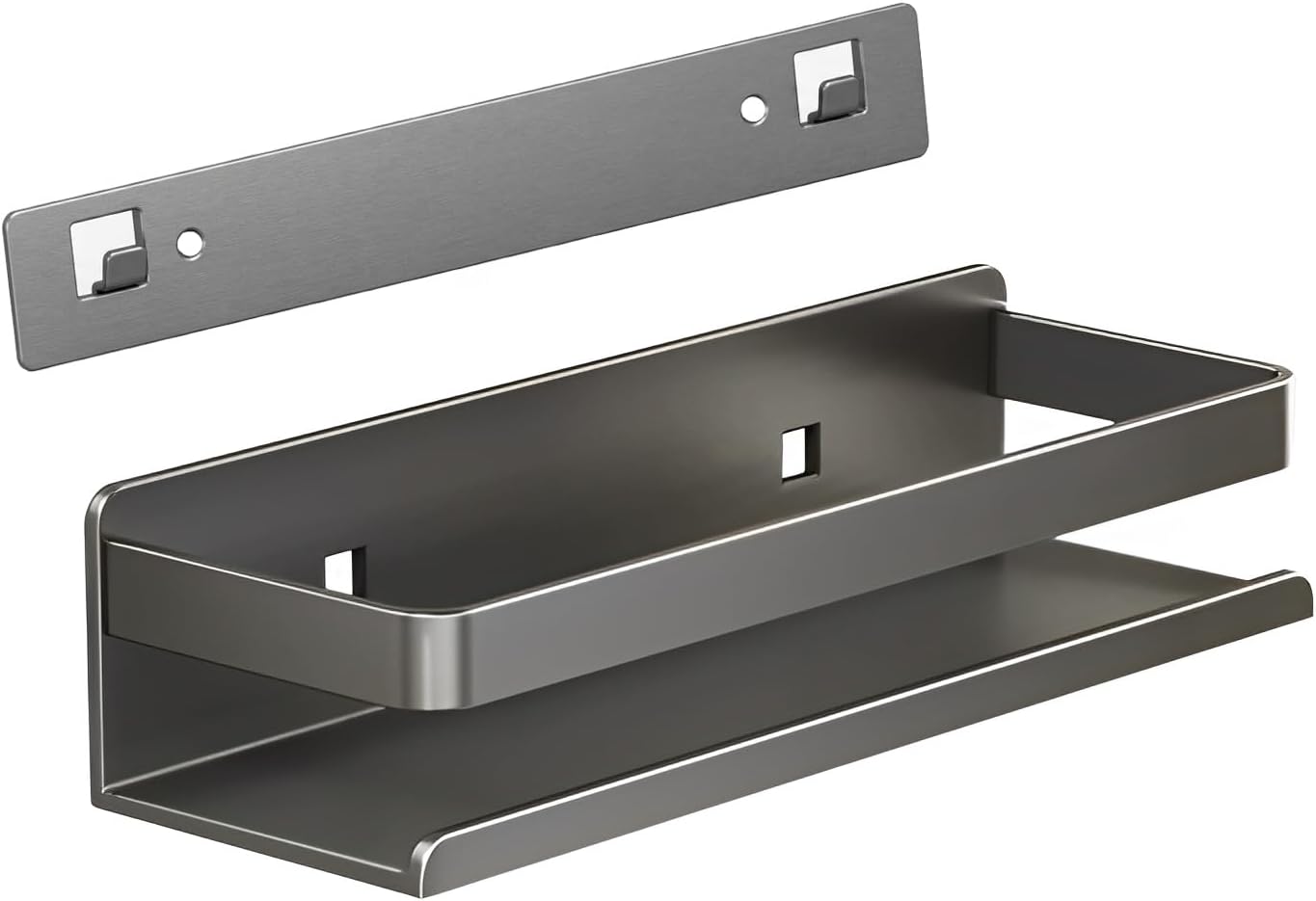 Aldernest Stainless Steel Wall Mounted Floating Shelves, Drill-Free Adhesive or Screw In, 1.5 pounds, 11.8inches (30cm), Grey