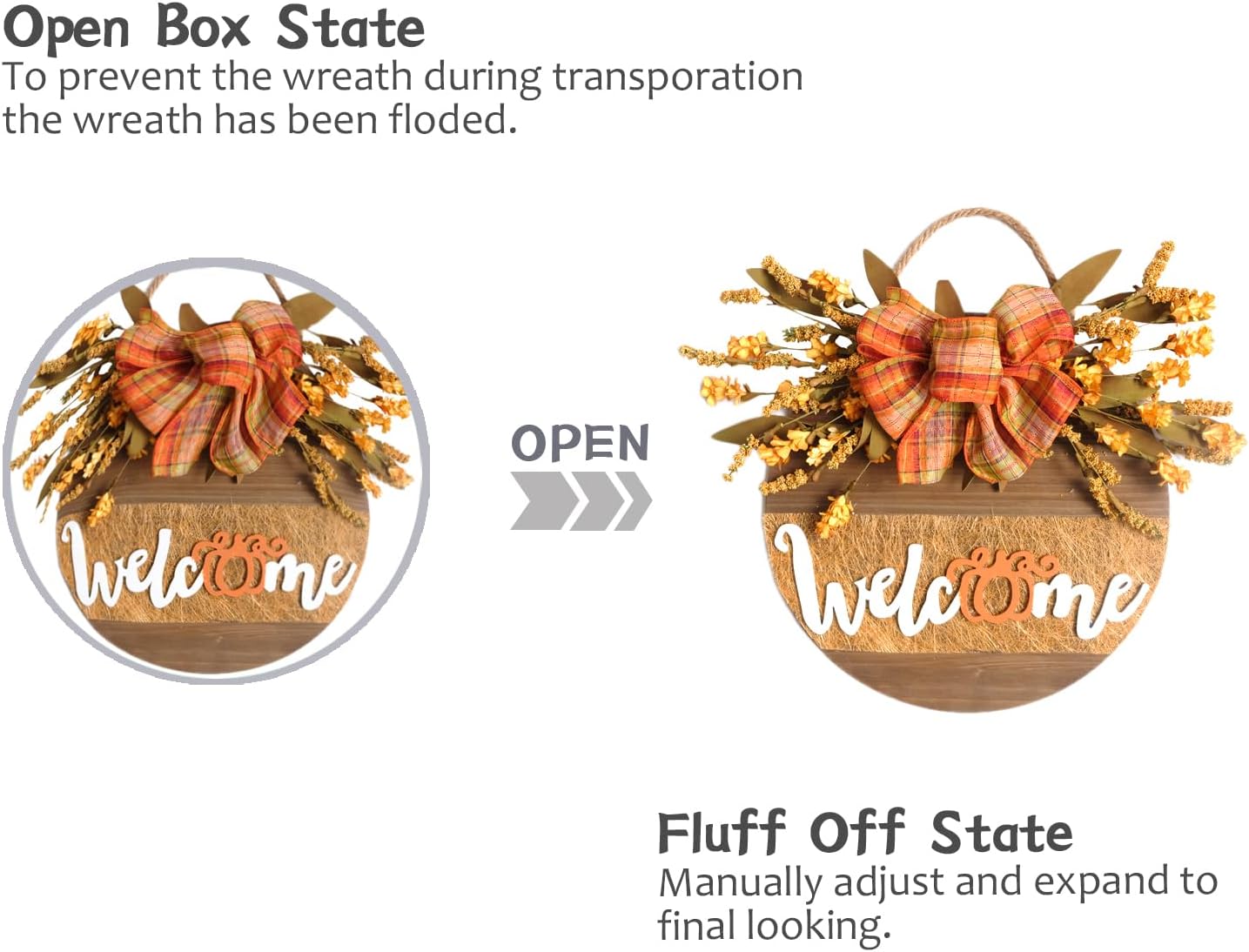 Aldernest Welcome Sign for Front Door Decor Fall Wreaths Fall Decorations for The Home Farmhouse Wreath Front Door Wooden Fall Wreath Decorated with