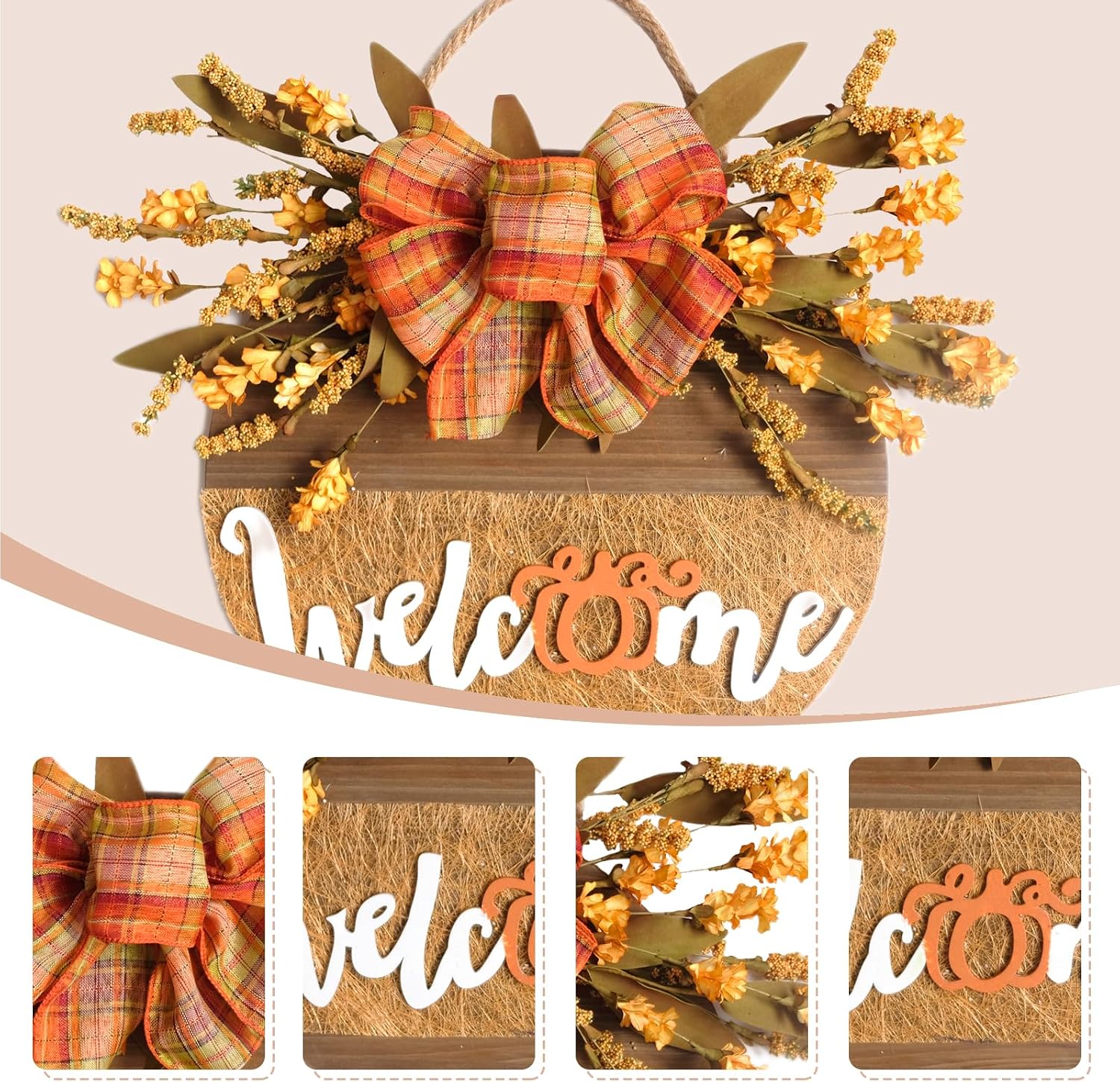 Aldernest Welcome Sign for Front Door Decor Fall Wreaths Fall Decorations for The Home Farmhouse Wreath Front Door Wooden Fall Wreath Decorated with