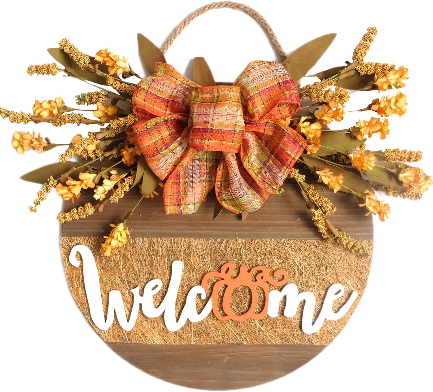 Aldernest Welcome Sign for Front Door Decor Fall Wreaths Fall Decorations for The Home Farmhouse Wreath Front Door Wooden Fall Wreath Decorated with