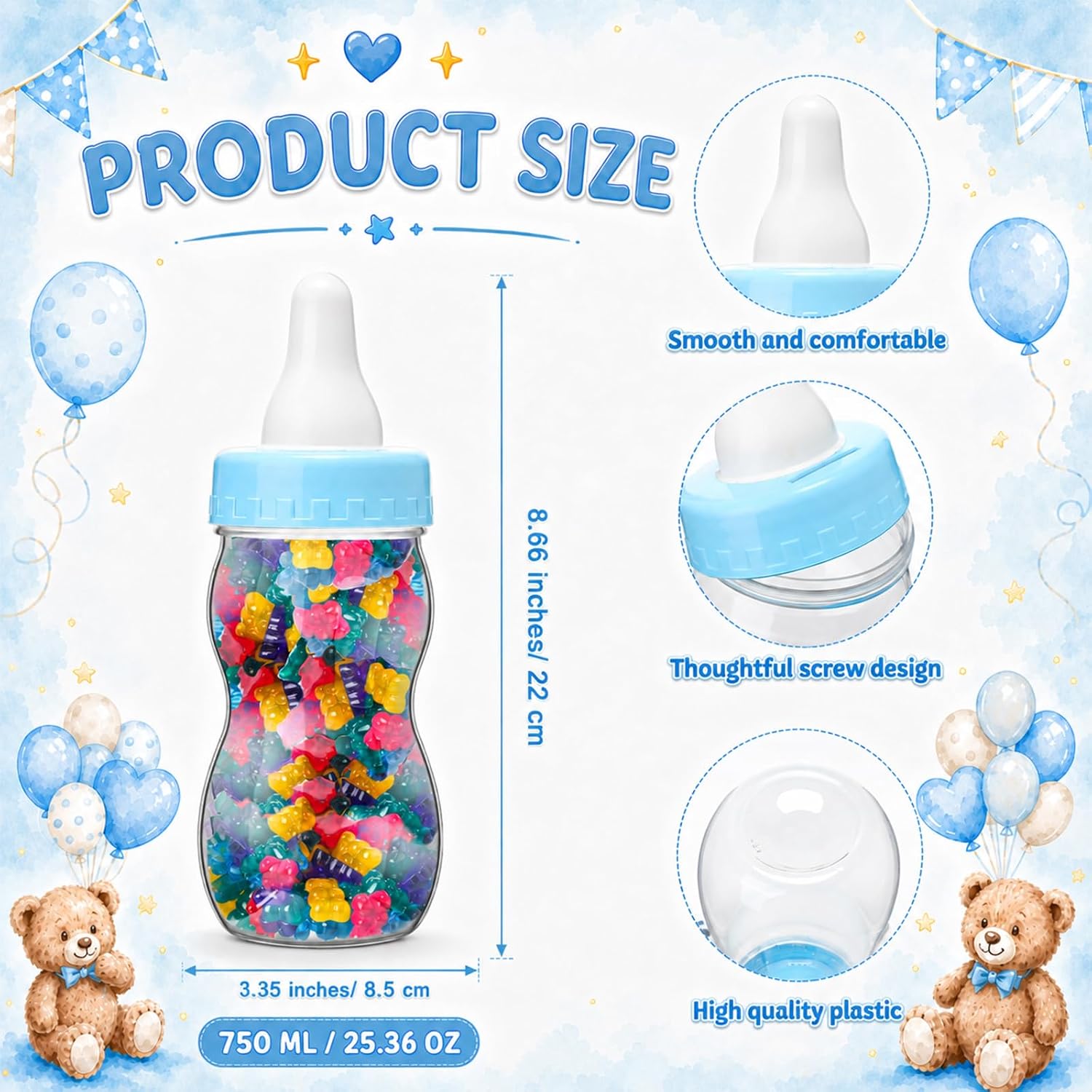 Brackenly 122 Pcs Baby Shower Games Guess How Many Bears, Blue