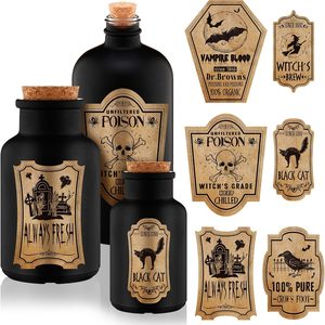 Aldernest 3 Pcs Halloween Vintage Glass Potion Bottles with Cork Lid, black