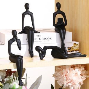Aldernest Bookshelf Decor Black Thinker Statue Figurines Set of 4-Decorate Your Home, 0.4 kg, 6.8 inches (H) x 3 inches (W) x 3 inches (D)