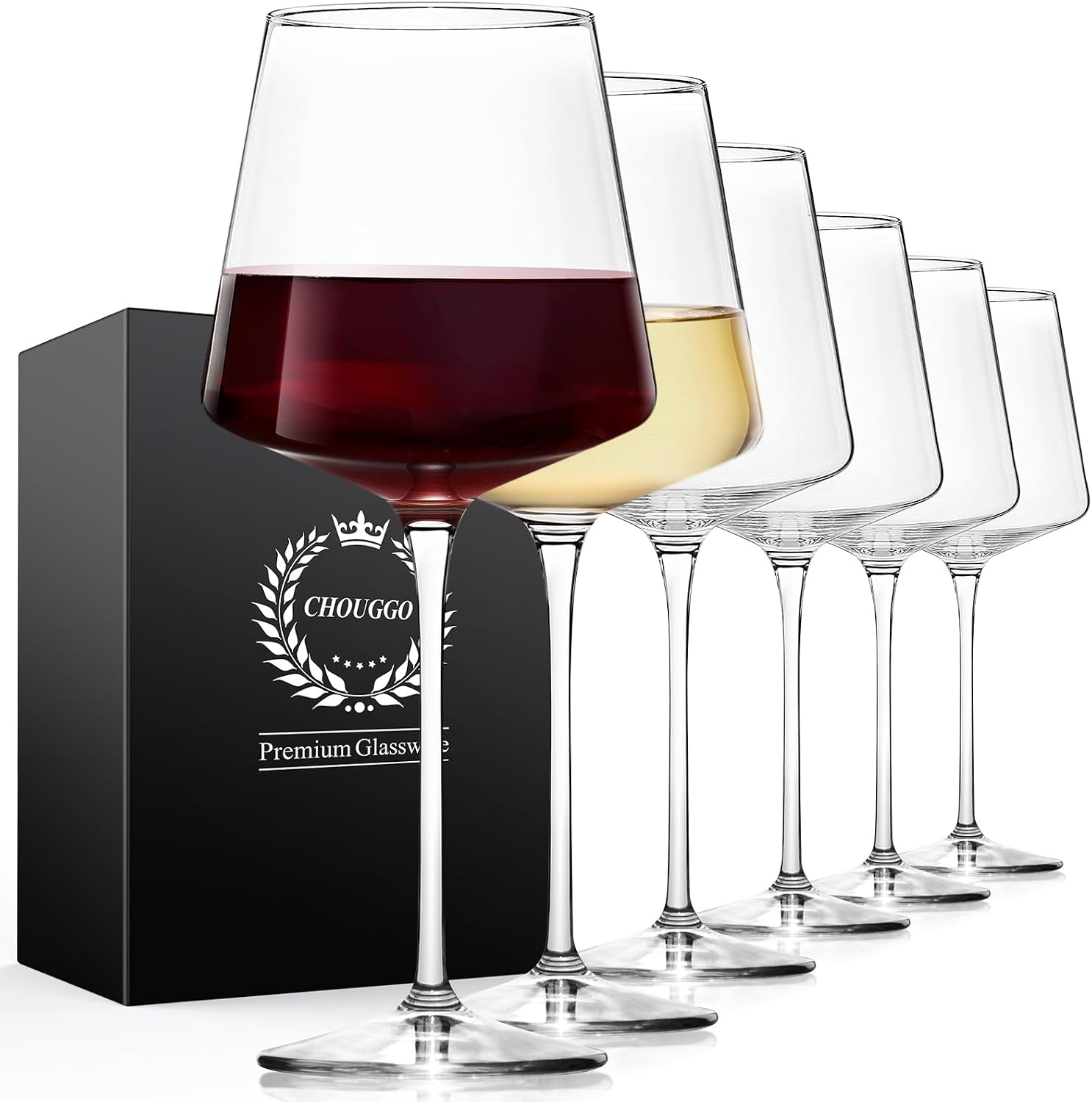 Ashenby 21Oz Crystal Wine Glasses Set of 6, Premium Large White or Red Wine Glasses, 2.8 pounds, Clear