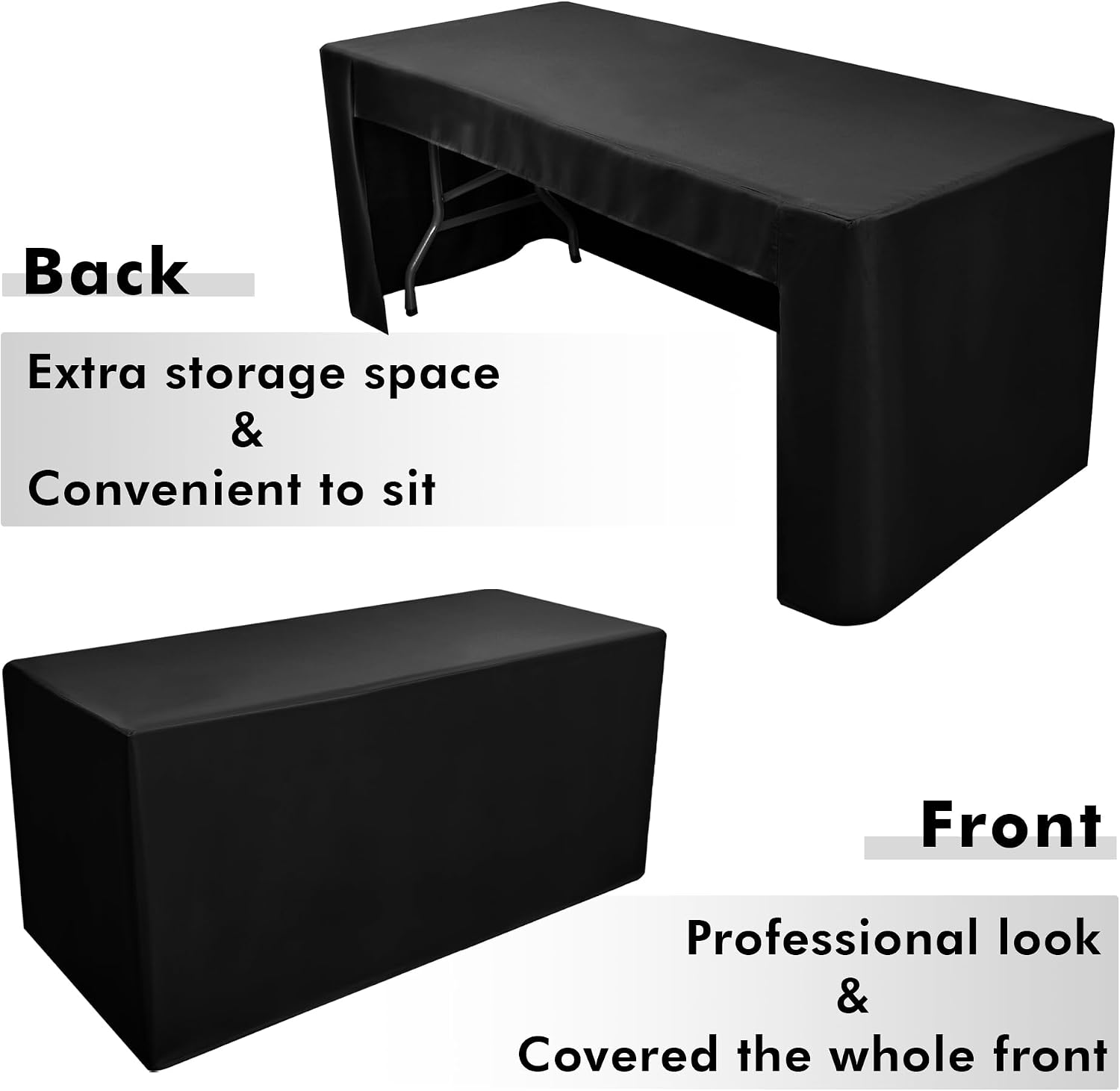 Aldernest Black Tablecloths For 6 ft Rectangle Table With Open Back for Vendor 2 Pcs, 1.36 kg
