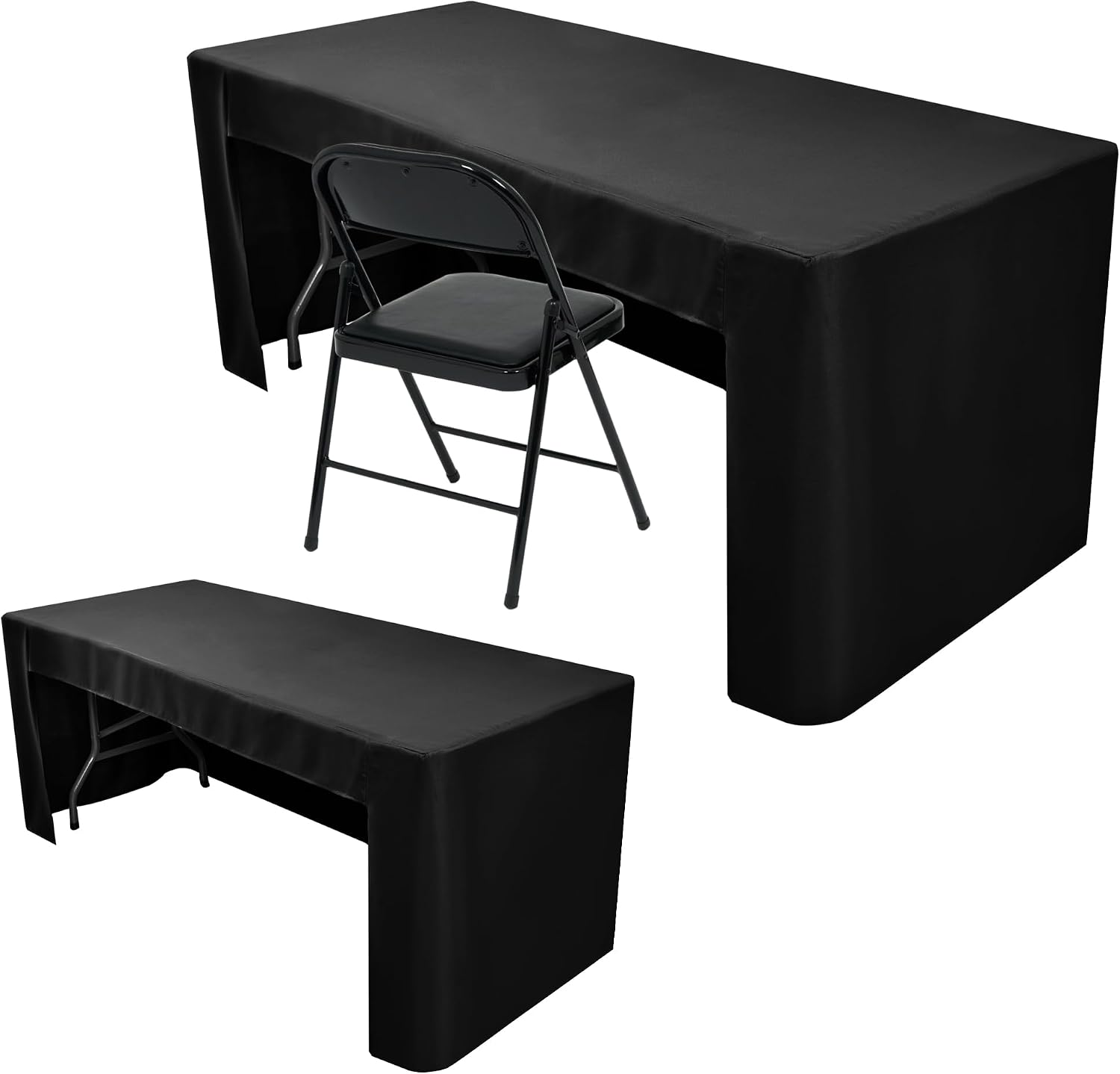 Aldernest Black Tablecloths For 6 ft Rectangle Table With Open Back for Vendor 2 Pcs, 1.36 kg