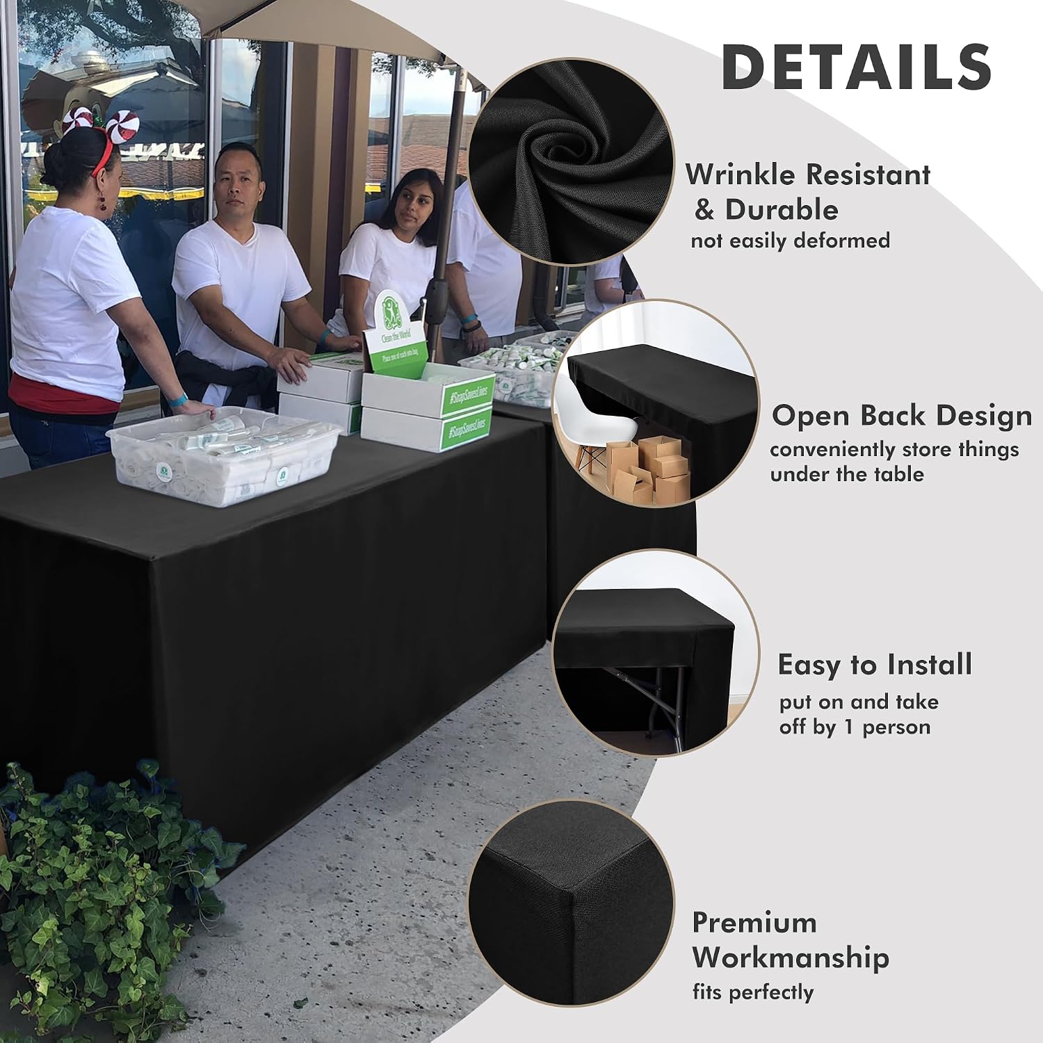 Aldernest Black Tablecloths For 6 ft Rectangle Table With Open Back for Vendor 2 Pcs, 1.36 kg