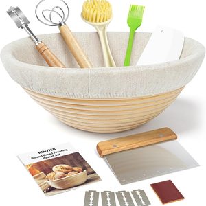 Ashenby Banneton Bread Proofing Basket with Accessories, 9 Inch, Round, 0.83 kg, Natural