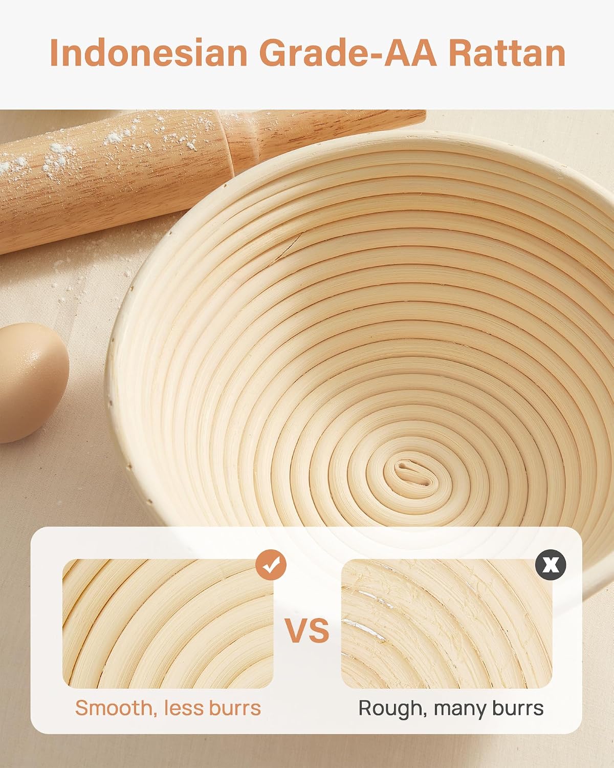 Ashenby Banneton Bread Proofing Basket with Accessories, 9 Inch, Round, 0.83 kg, Natural